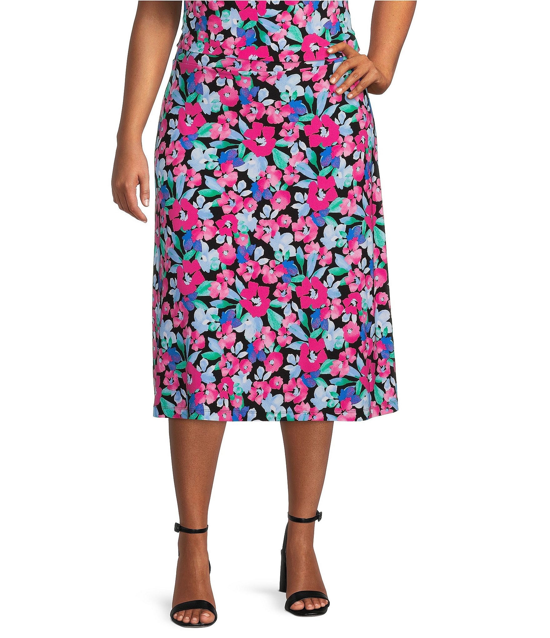 Kasper Plus Size Floral Print A-Line Midi Skirt | Dillard's