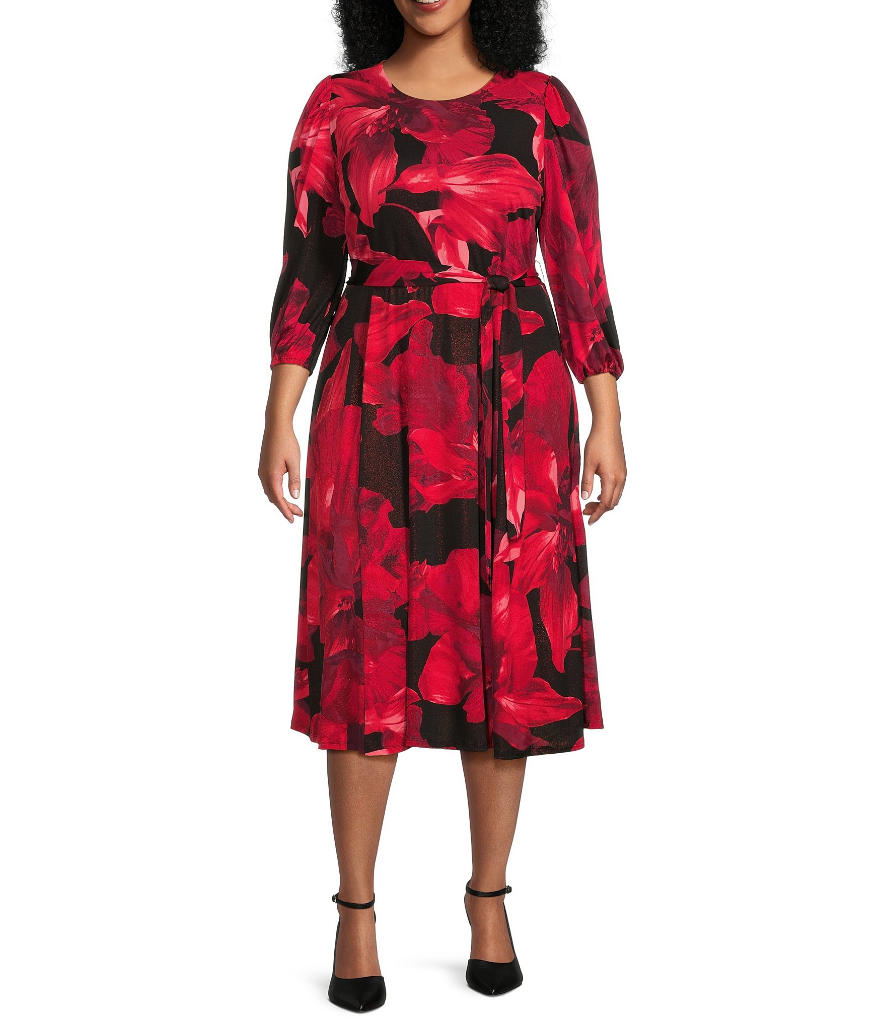 Kasper Women's Red Paisley Printed Belted Fit & Flare Dress – COUTUREPOINT