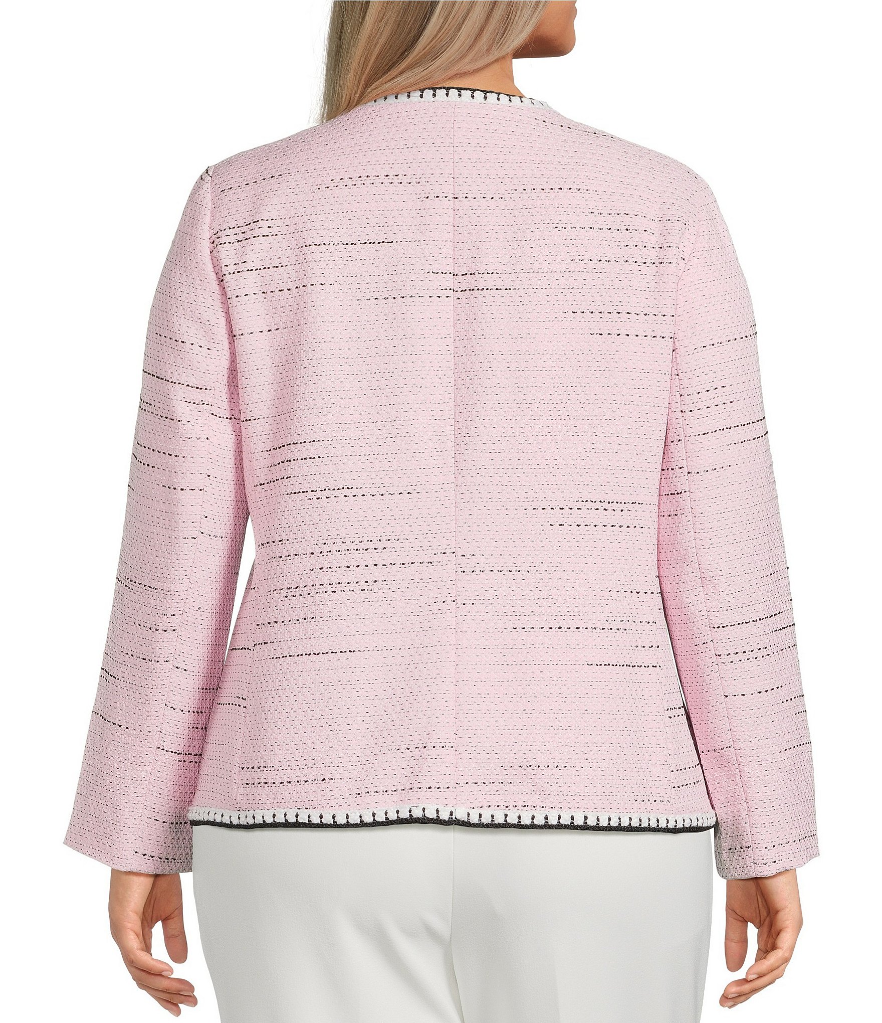 Kasper Plus Size Four Pocket Tweed Trim Patch Pocket Jacket