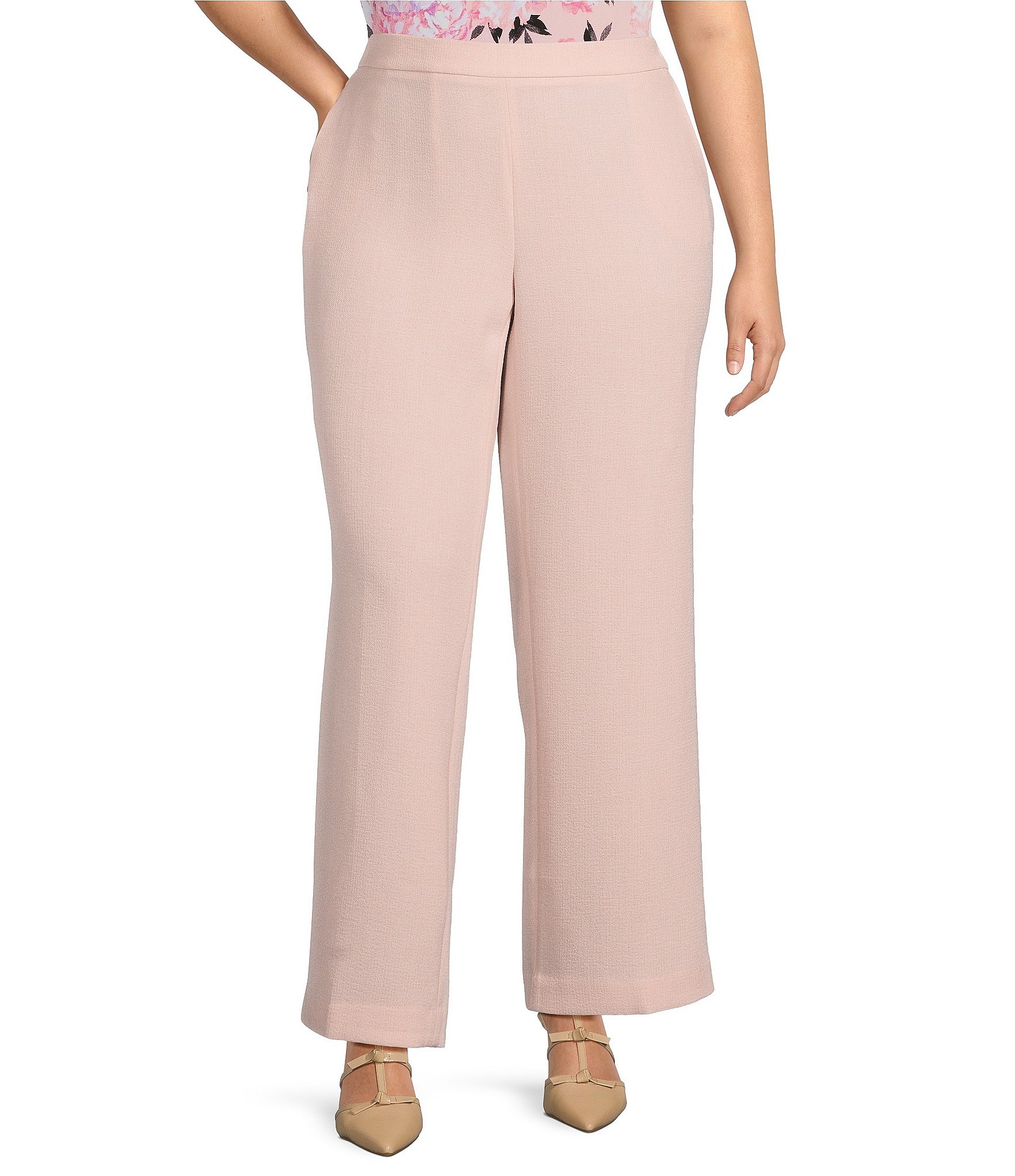 Kasper Plus Size Melange Crepe Pull On Straight Leg Trouser
