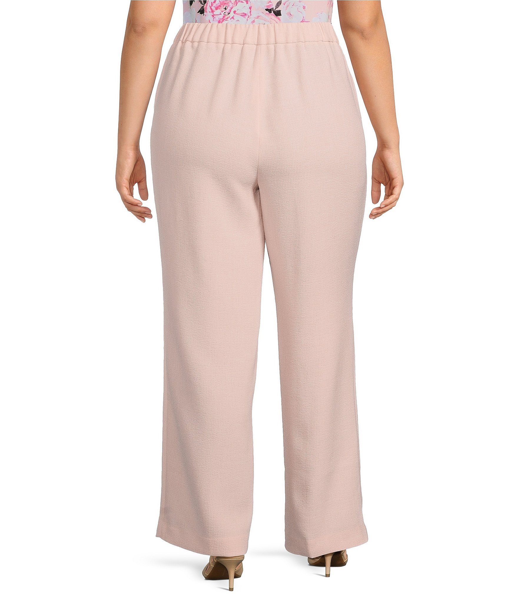 Kasper Plus Size Melange Crepe Pull On Straight Leg Trouser