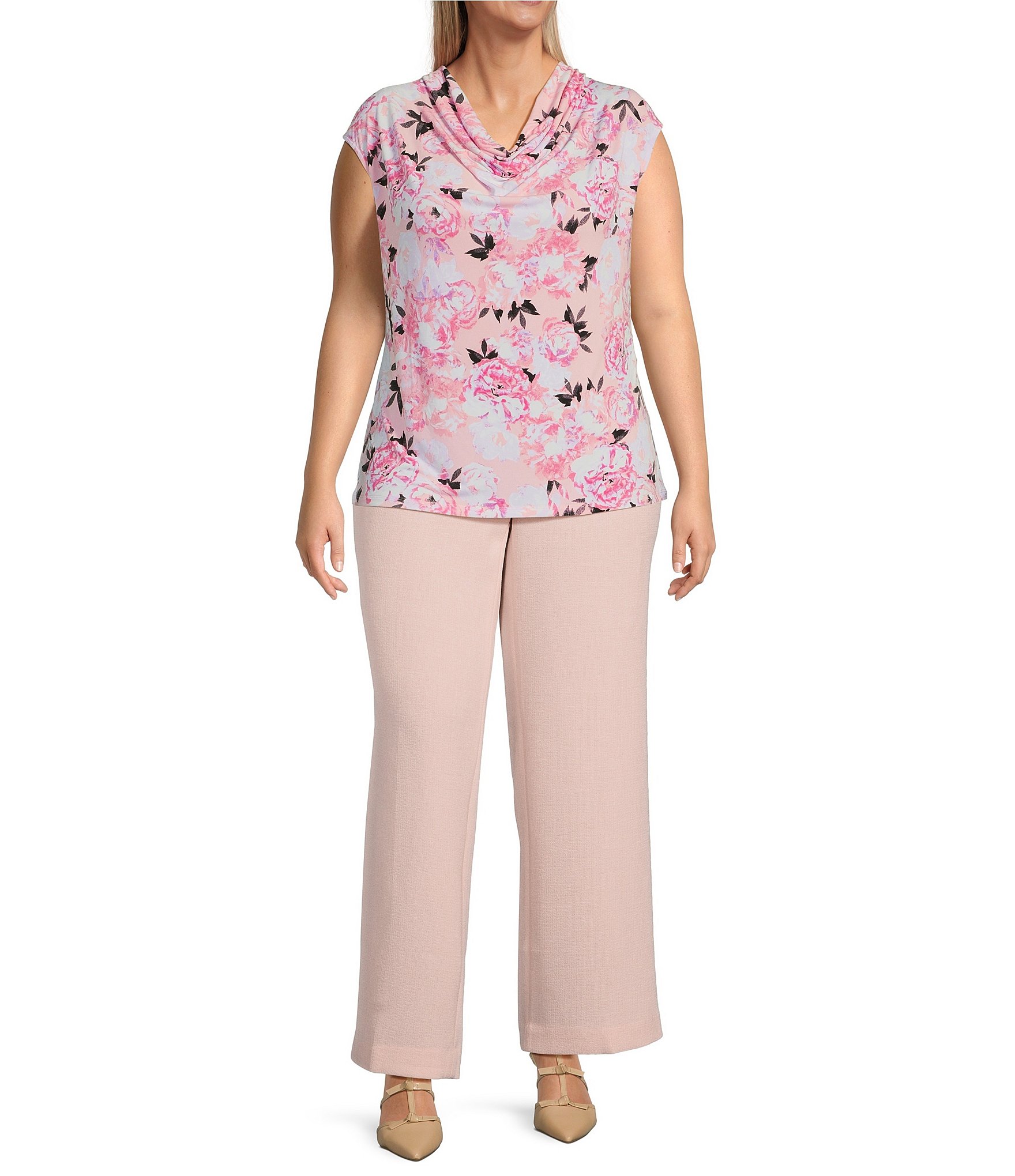 Kasper Plus Size Melange Crepe Pull On Straight Leg Trouser