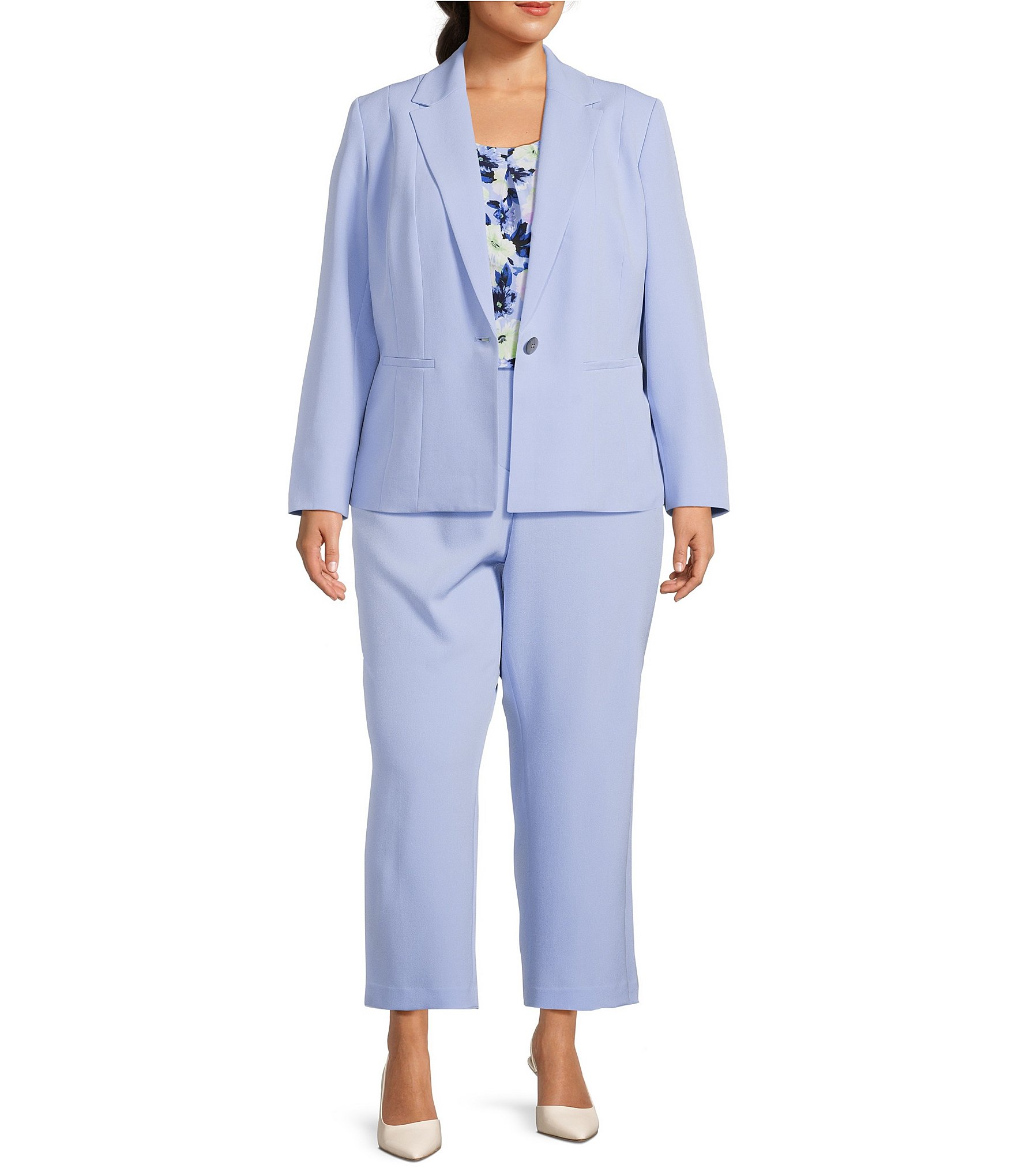 Kasper Plus Size One Button Panel Seam Notch Collar Blazer