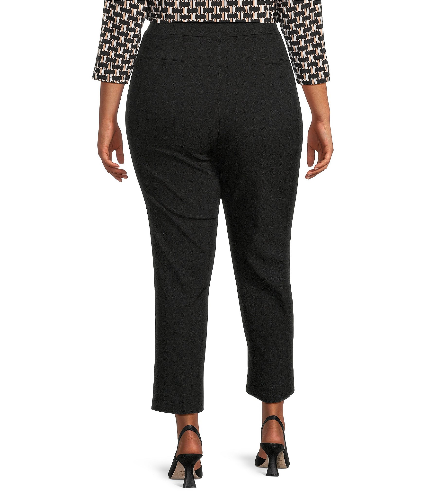Kasper Plus Size Pull On Stretch Twill Straight Leg Crop Pants