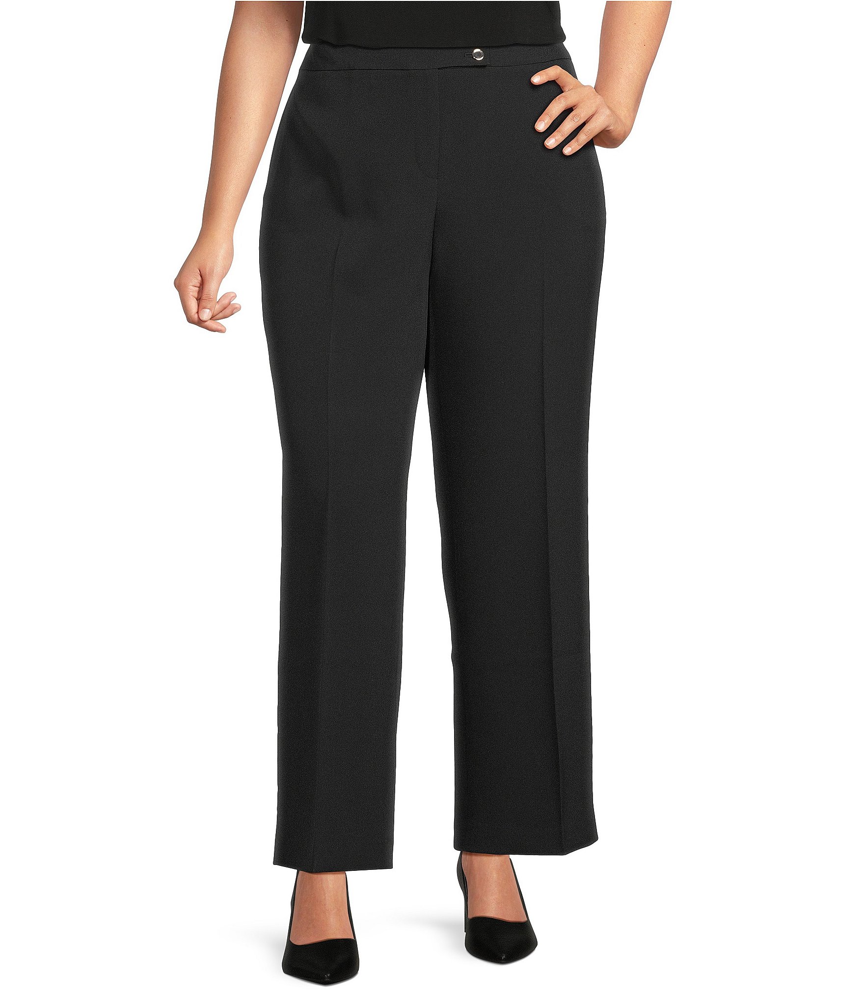 Kasper Plus Size Side Seam Pockets Wide Leg Crepe Pants