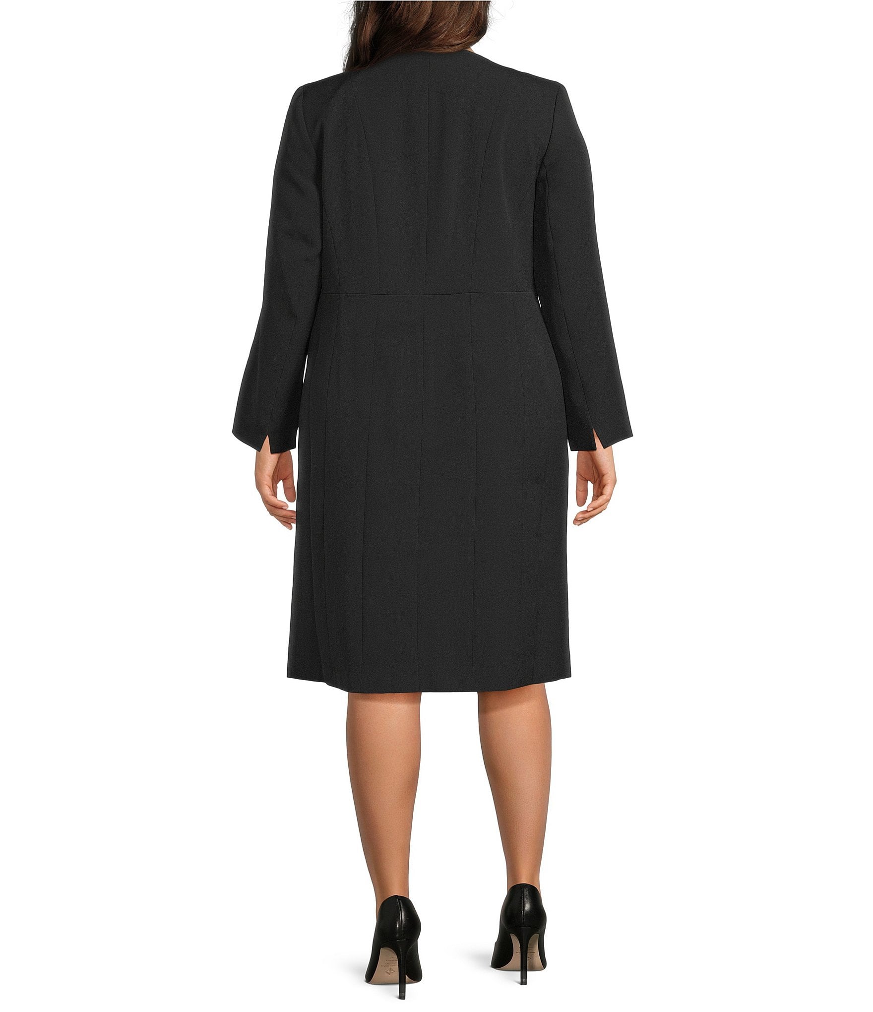Kasper Plus Size Stretch Crepe With Piping And Flap Pockets Topper