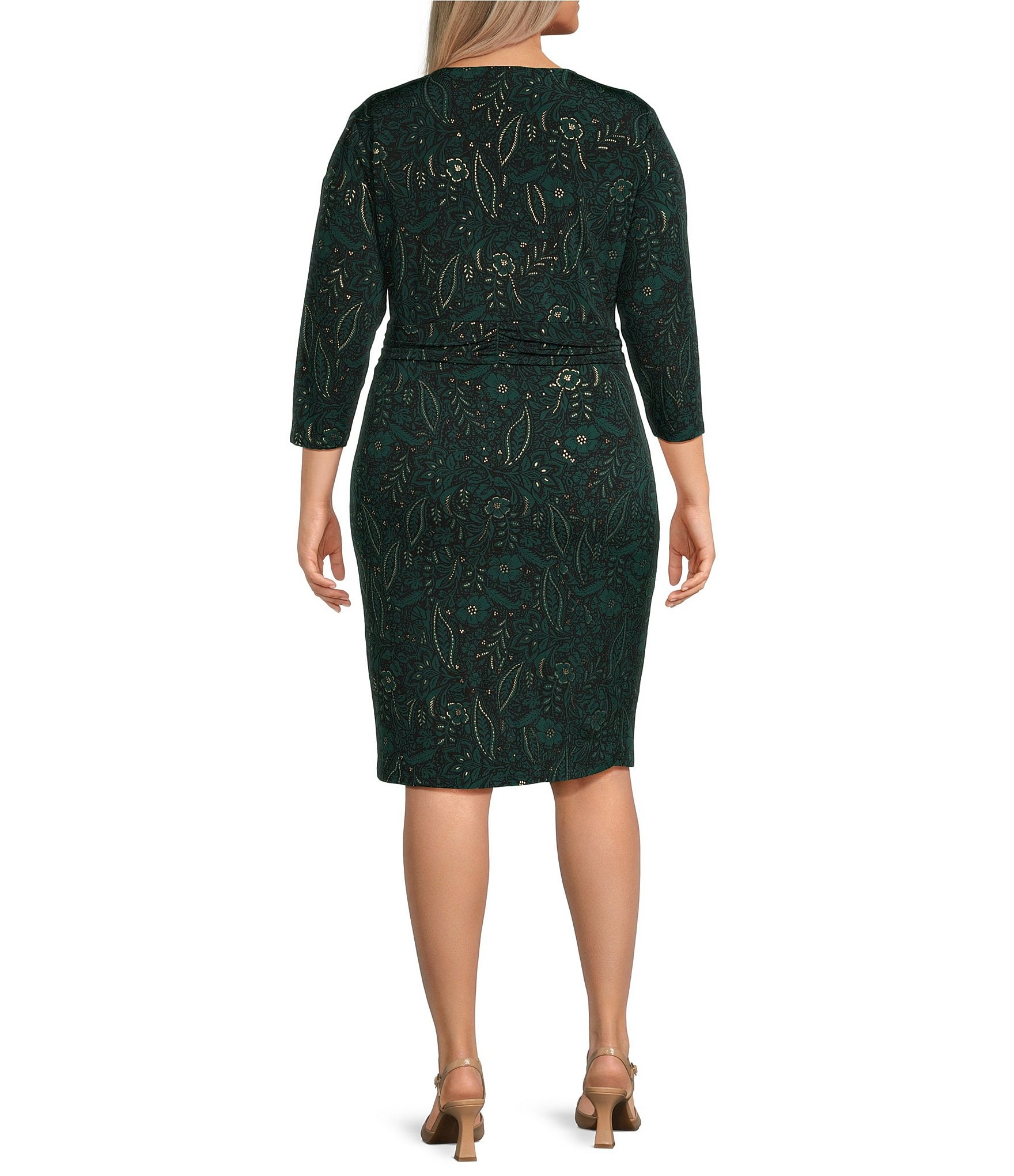 Kasper Plus Size Wrap V-Neck 3/4 Sleeve Pull-On Dress