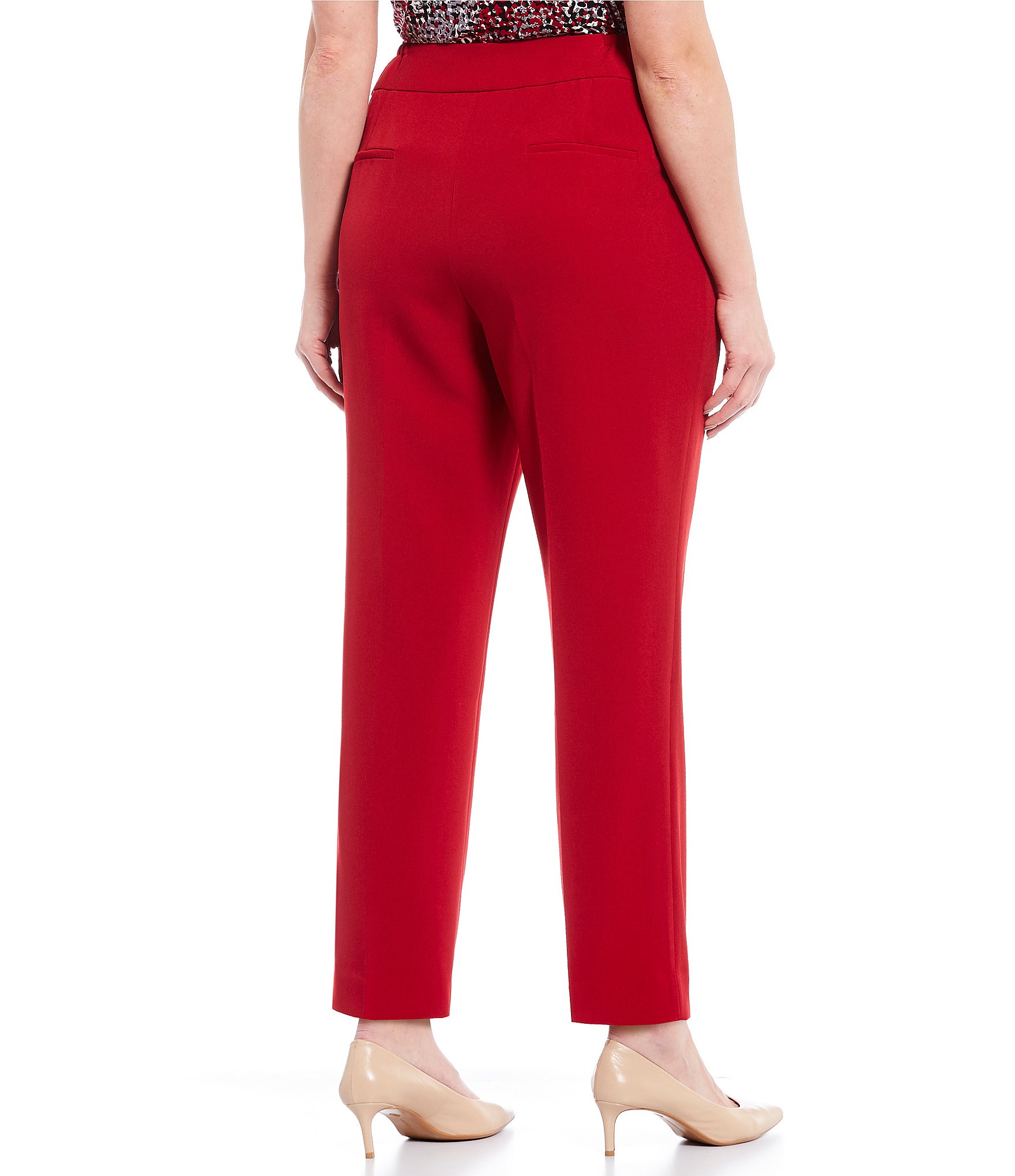 Kasper Plus Size Solid Crepe Slim Straight Ankle Pants