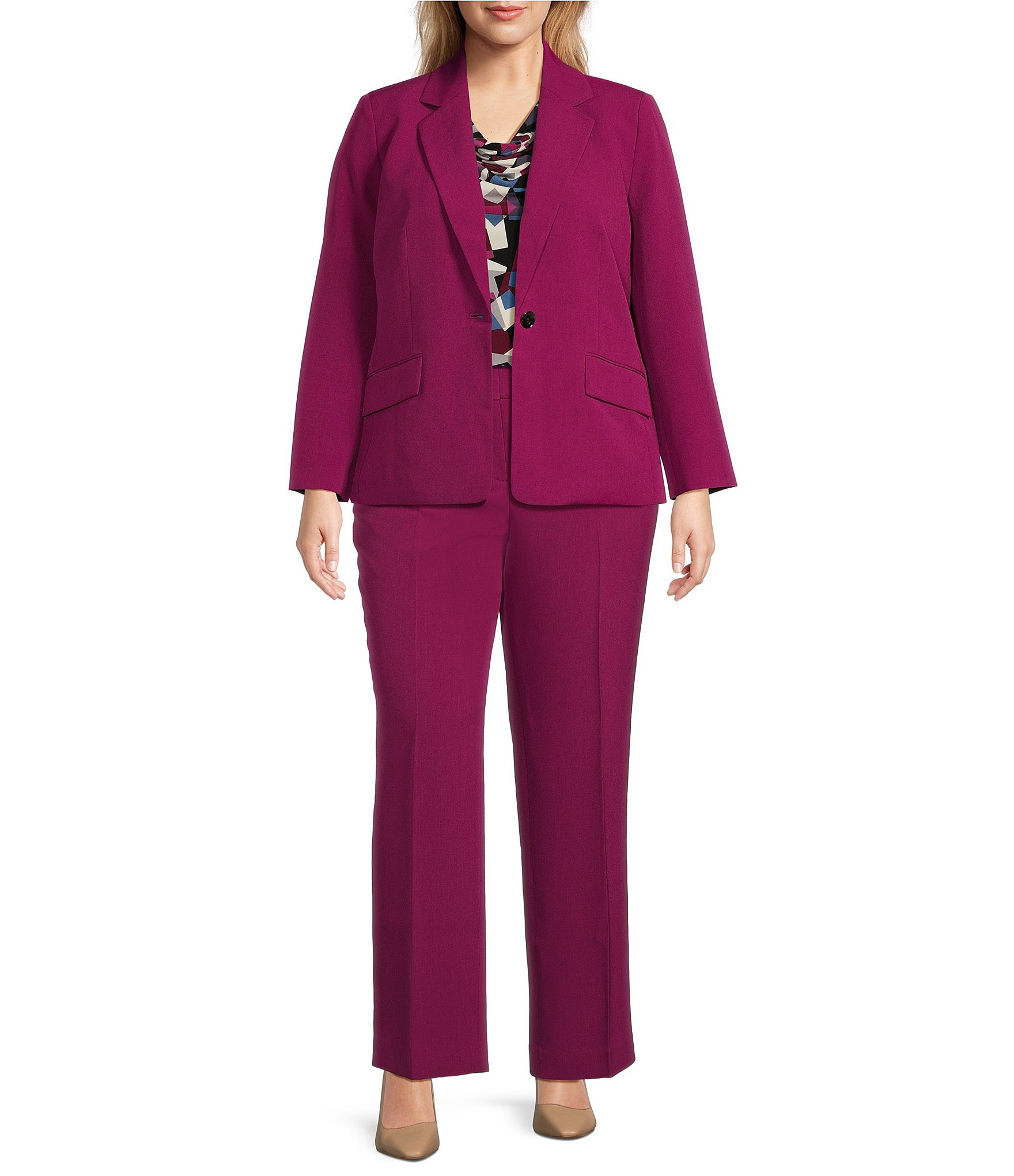 Kasper Plus Size Stretch Crepe Notch Collar Long Sleeve Blazer