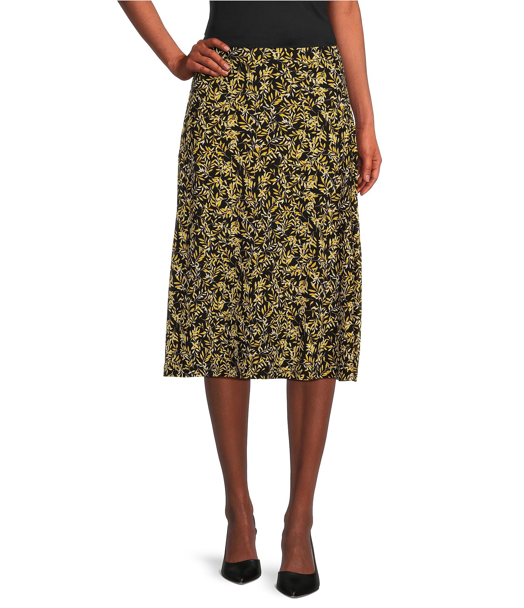 Kasper Printed Pull-On A-Line Coordinating Midi Skirt | Dillard's