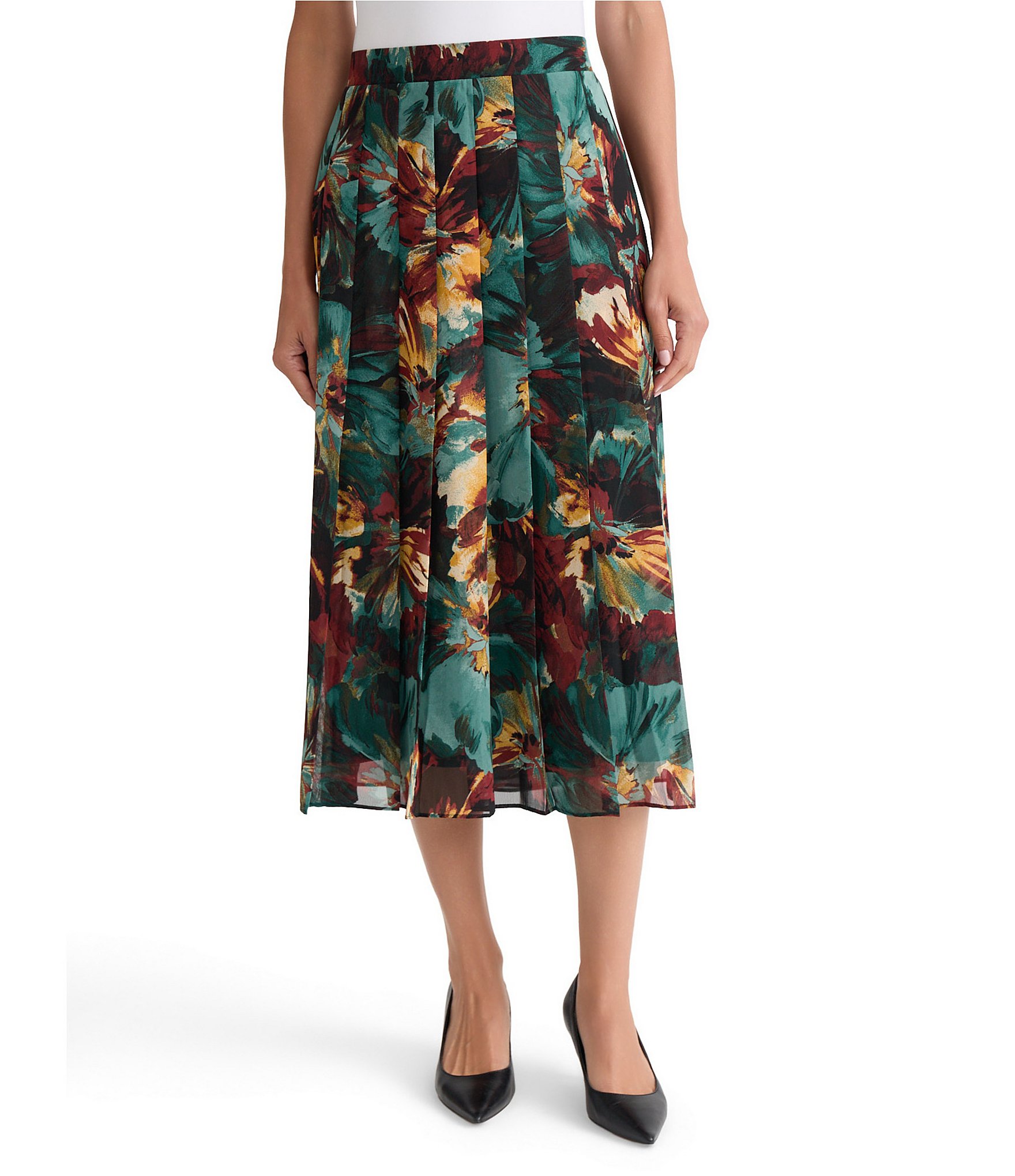 Kasper Pull On Floral Midi Skirt