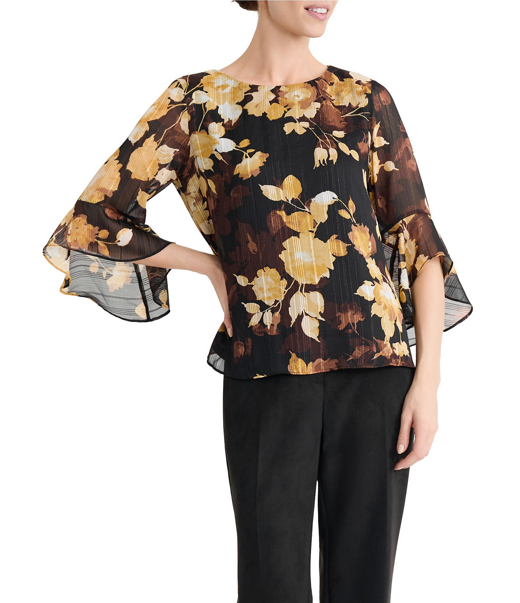 Kasper Ruffle Sleeve Chiffon Blouse