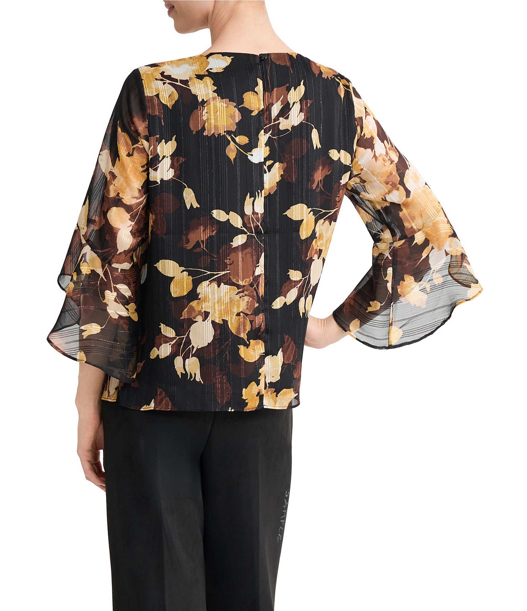 Kasper Ruffle Sleeve Chiffon Blouse