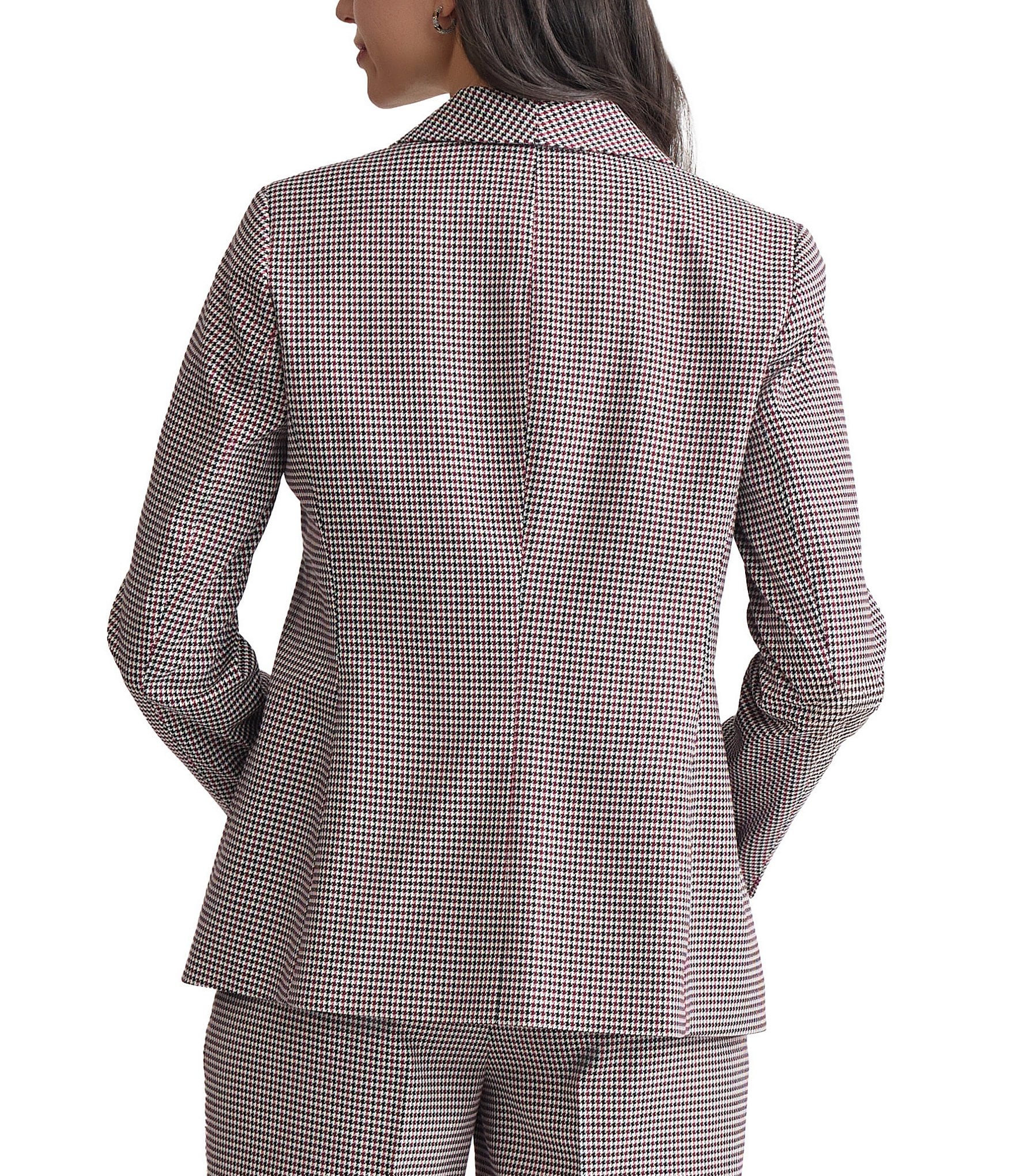 Kasper Shawl Collar Houndstooth One Button Blazer Jacket