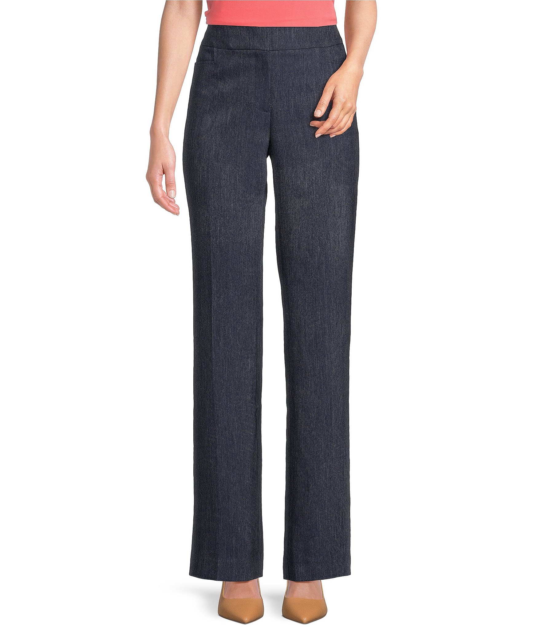 Kasper Solid Woven Pocketed Flat Front Slim Pant | Dillard's