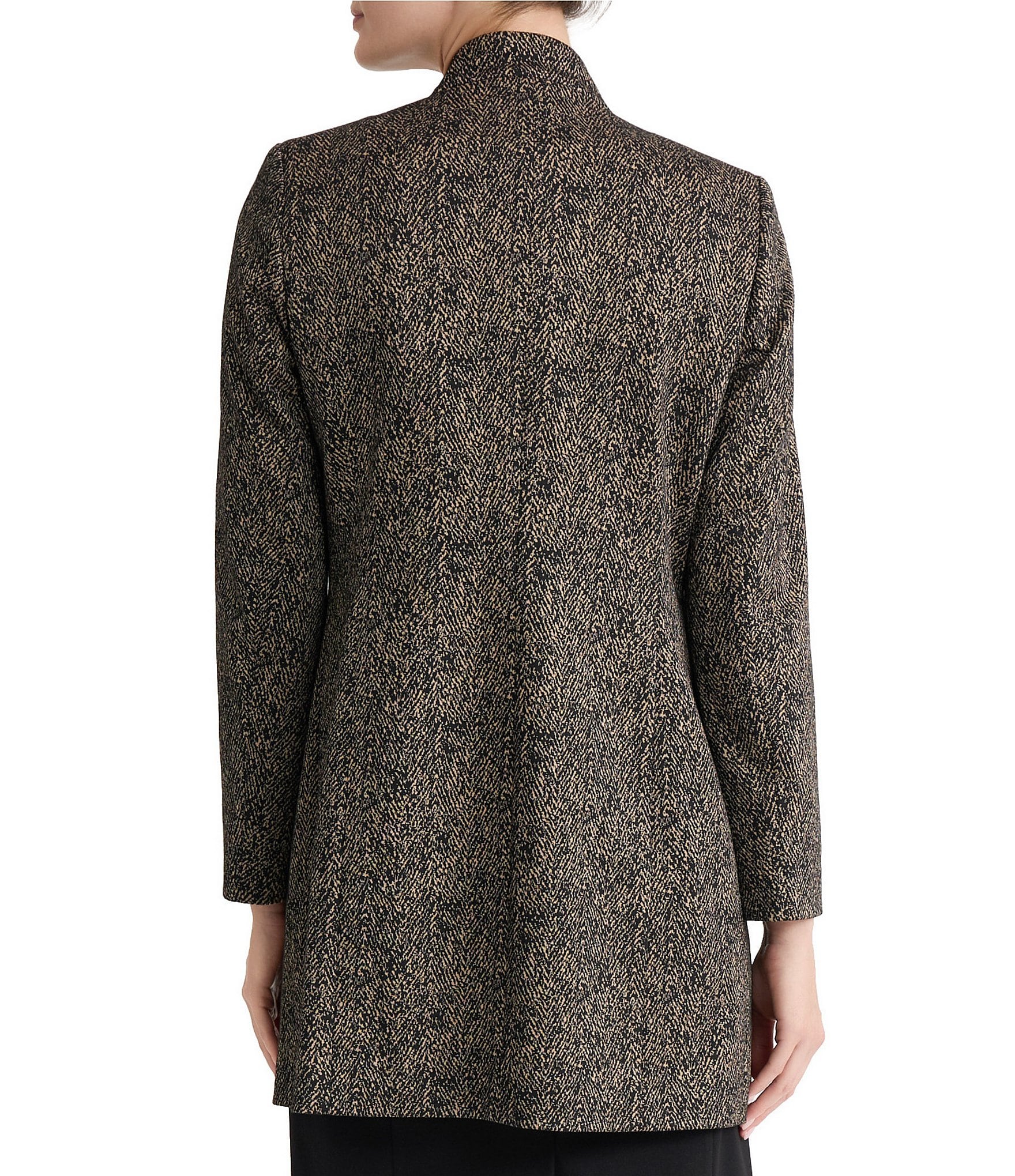 Kasper Stand Collar Long Sleeve Open Front Jacket