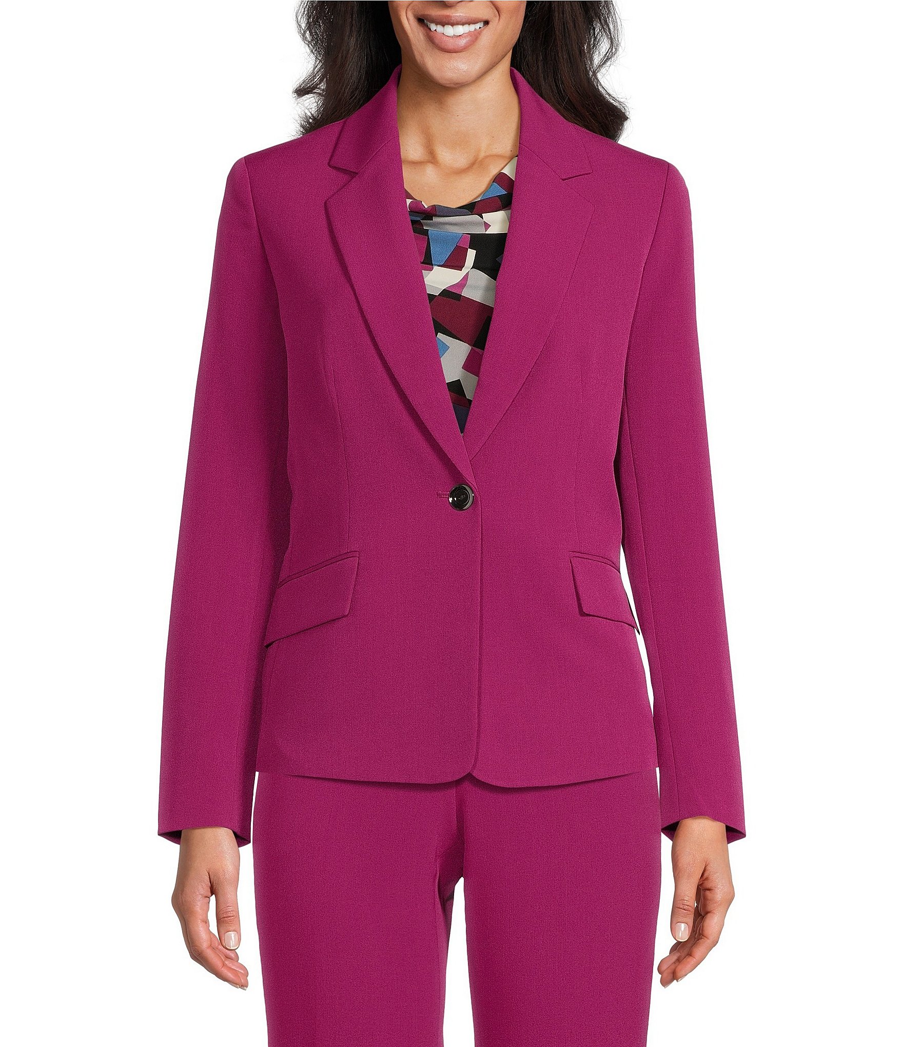 Kasper Stretch Crepe Notch Collar Long Sleeve Blazer