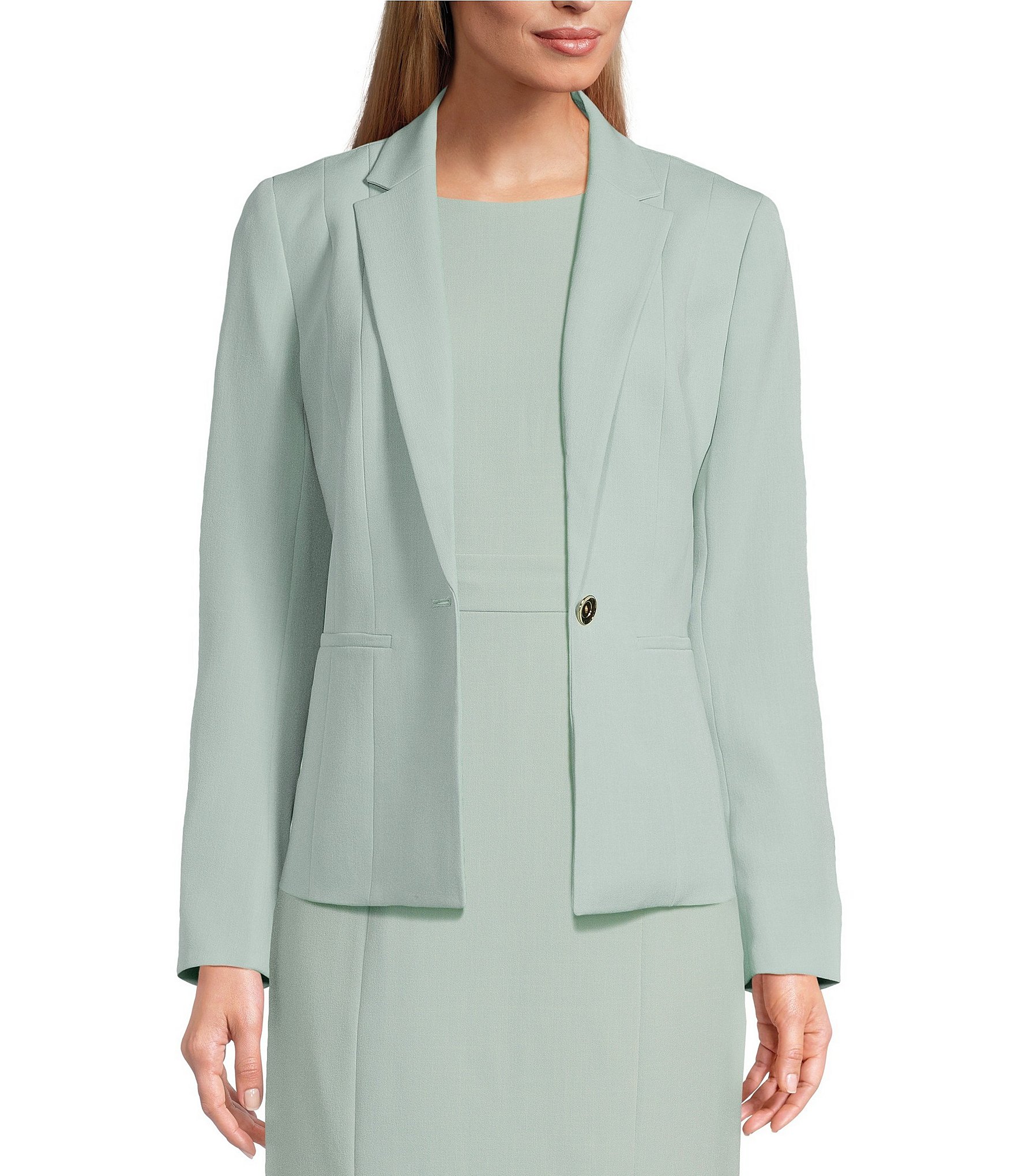 Kasper Stretch Crepe Notch Lapel Neckline Long Sleeve Blazer