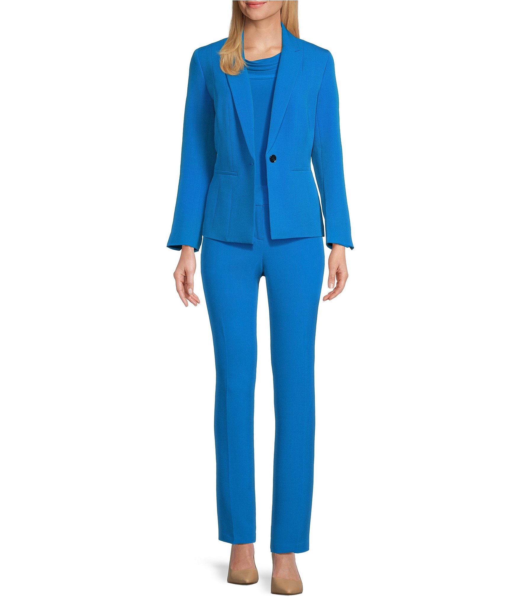 Kasper Stretch Crepe One Button Panel Seamed Blazer & Coordinating Slim ...