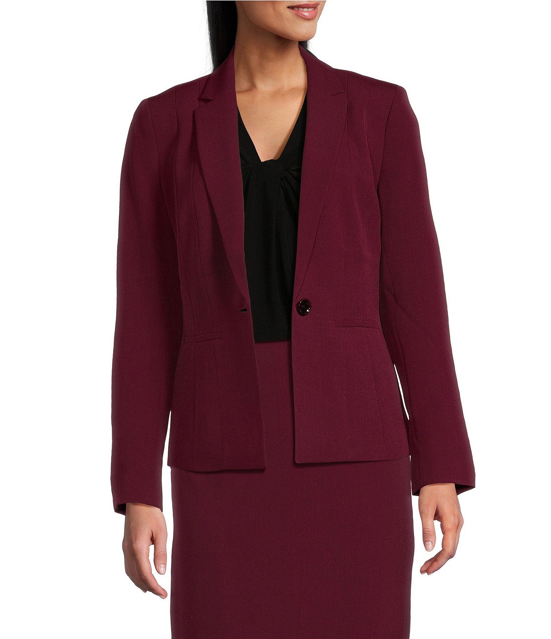 Kasper Stretch Crepe Panel Seamed Notch Collar 1-Button Blazer | Dillard's