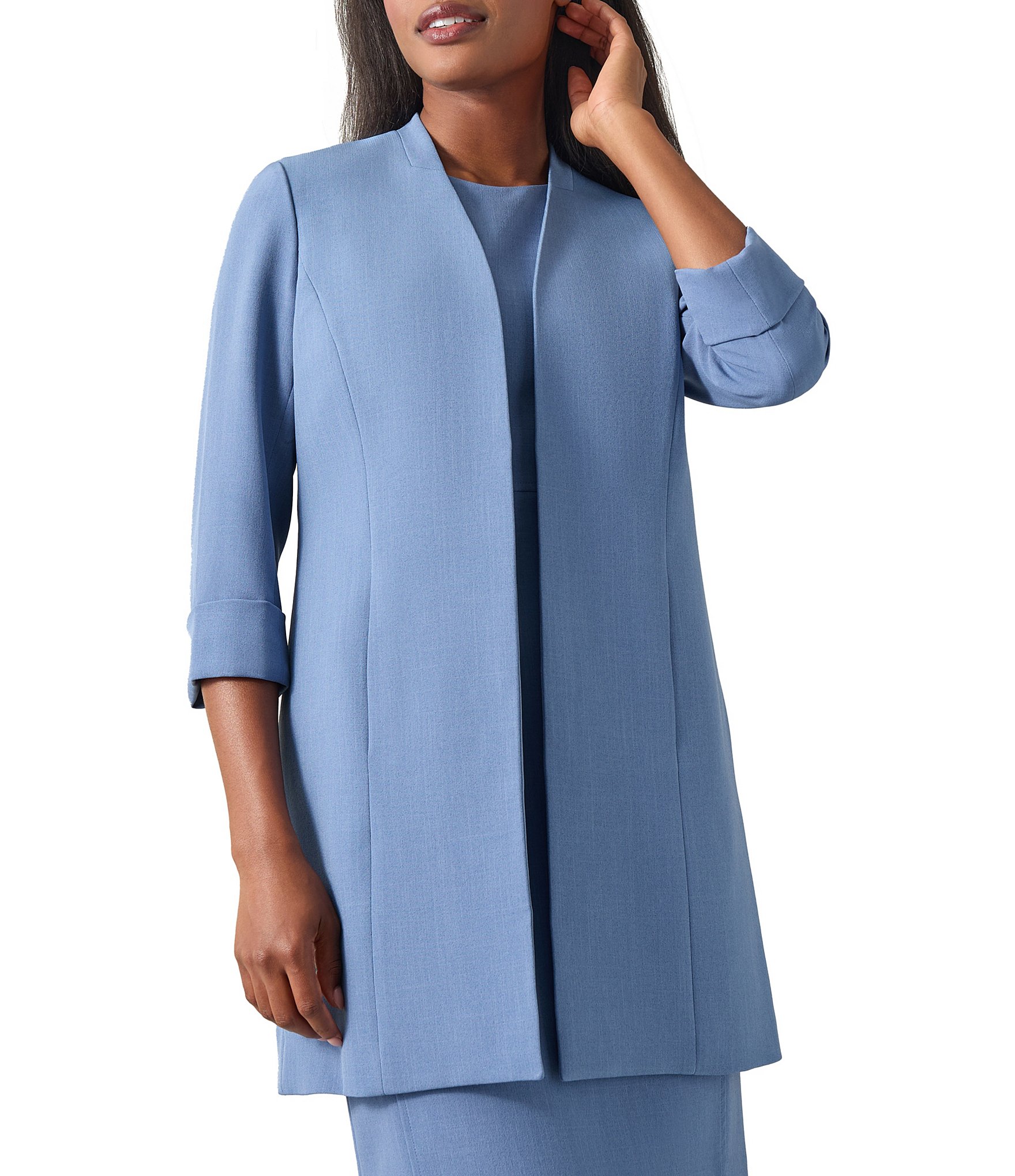 Kasper Stretch Crepe Roll Sleeve Open Front Topper | Dillard's