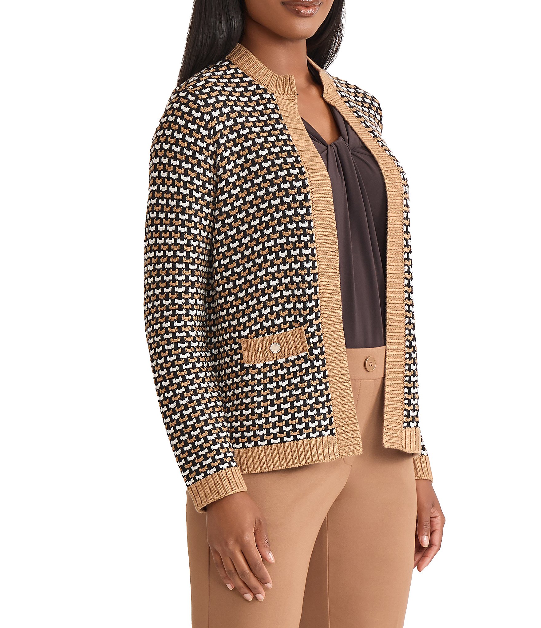 Kasper Textured Cardigan With Front Pockets