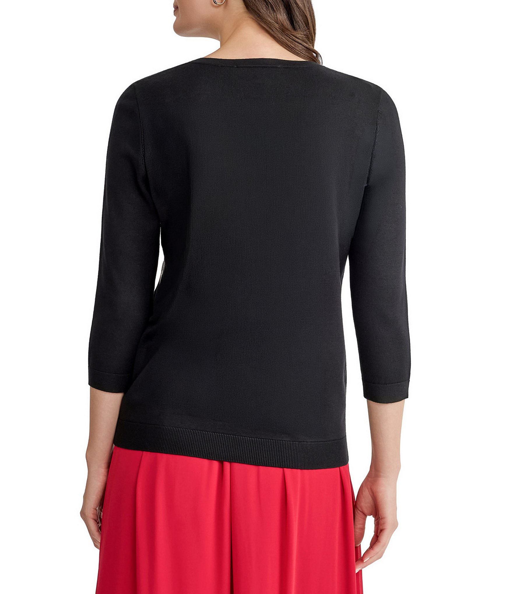 Kasper Three Quarter Sleeve V-Neck Top