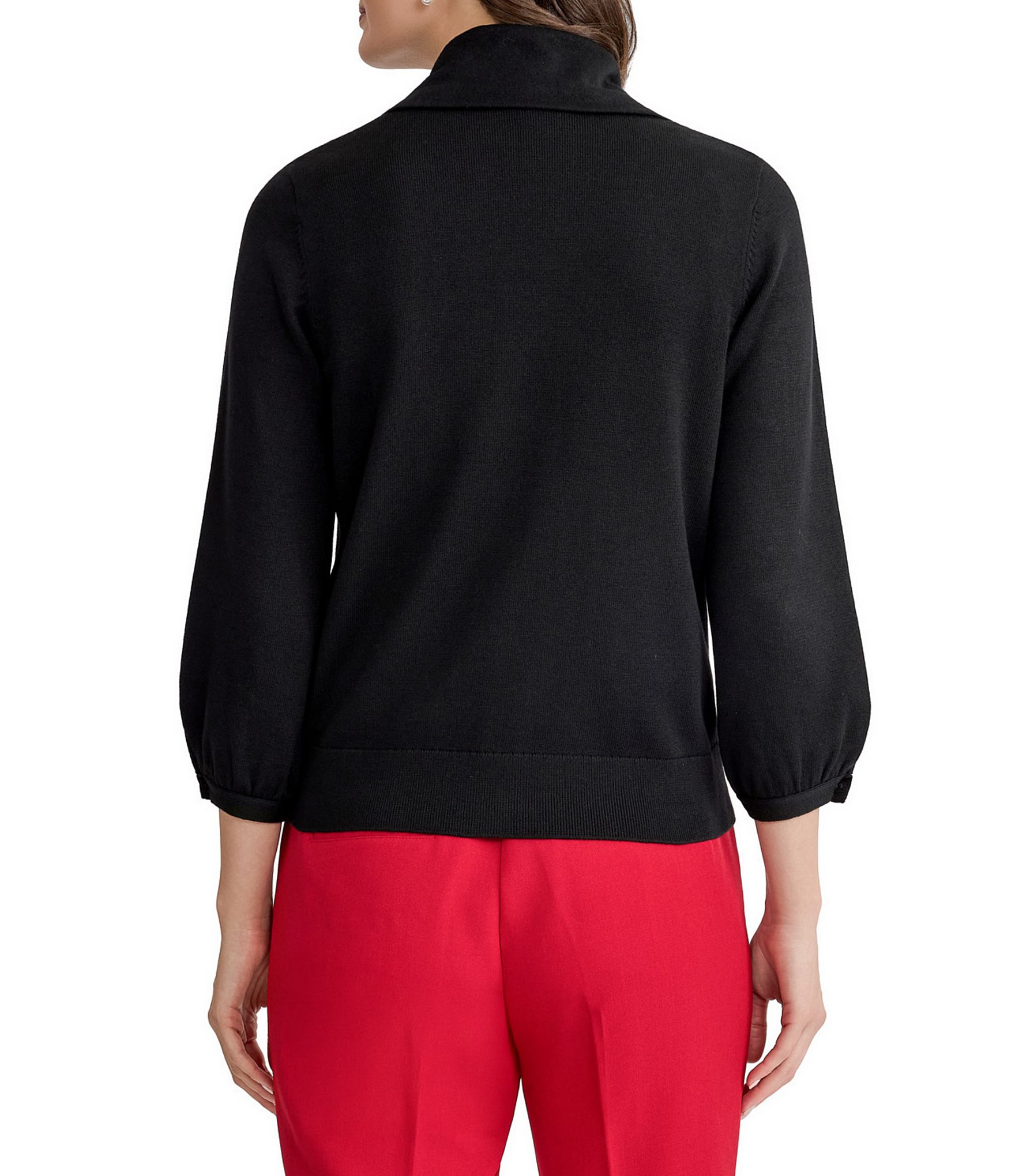 Kasper Turn Back Collar 3/4 Sleeve Sweater