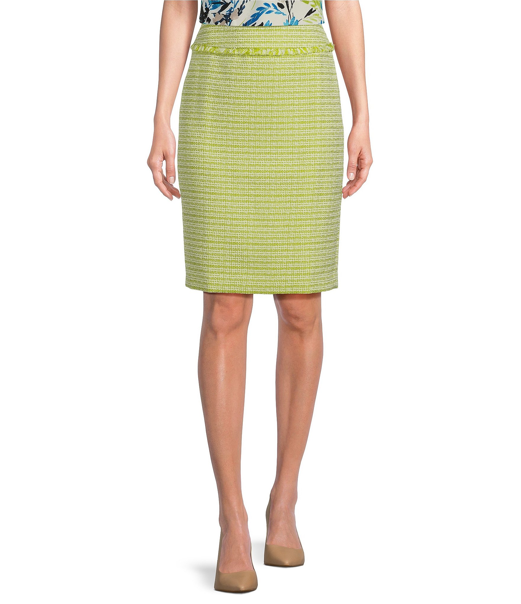 Kasper Tweed Fringe Waist Coordinating Pencil Skirt | Dillard's