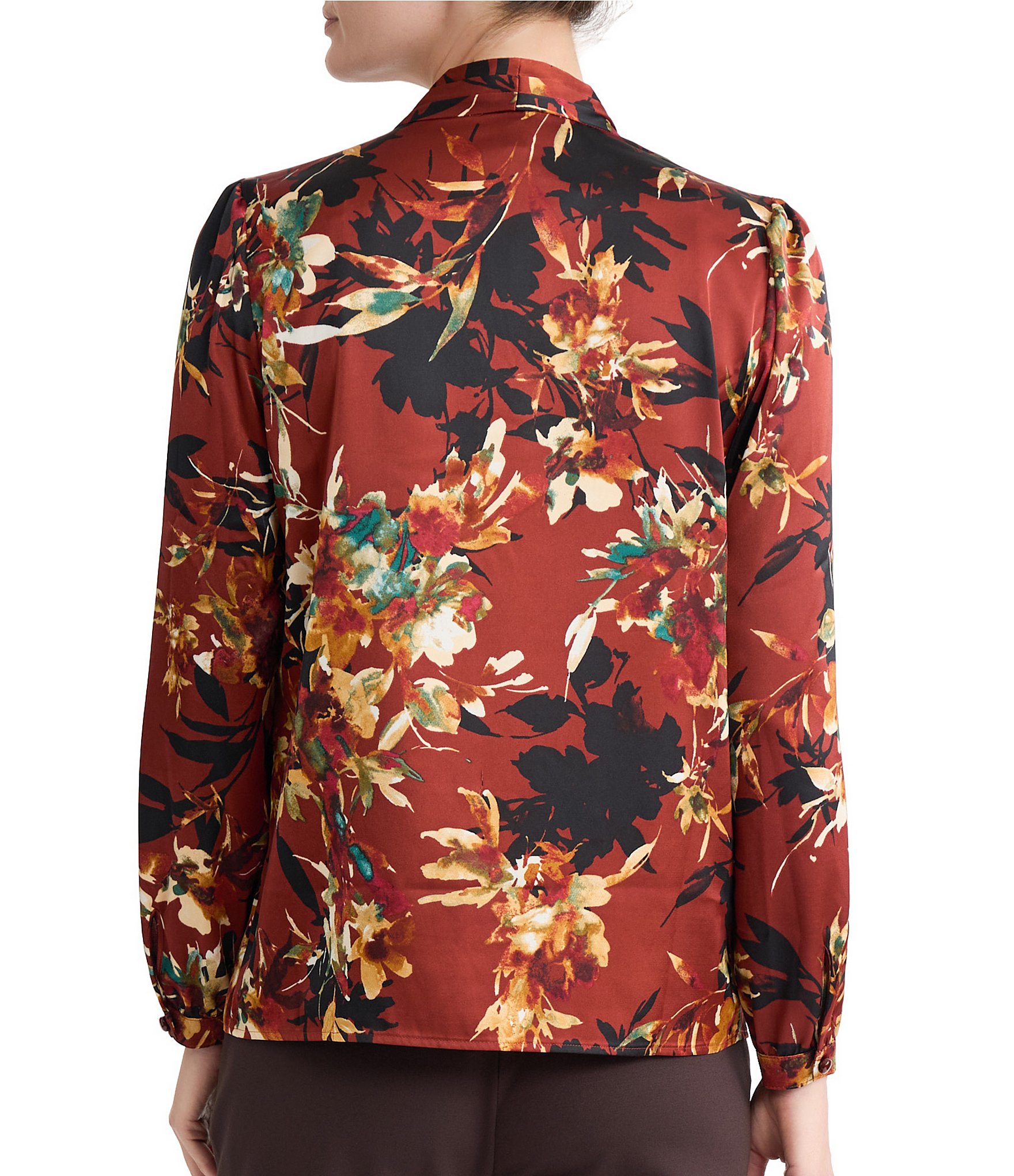 Kasper V-Neck Print Satin Blouse
