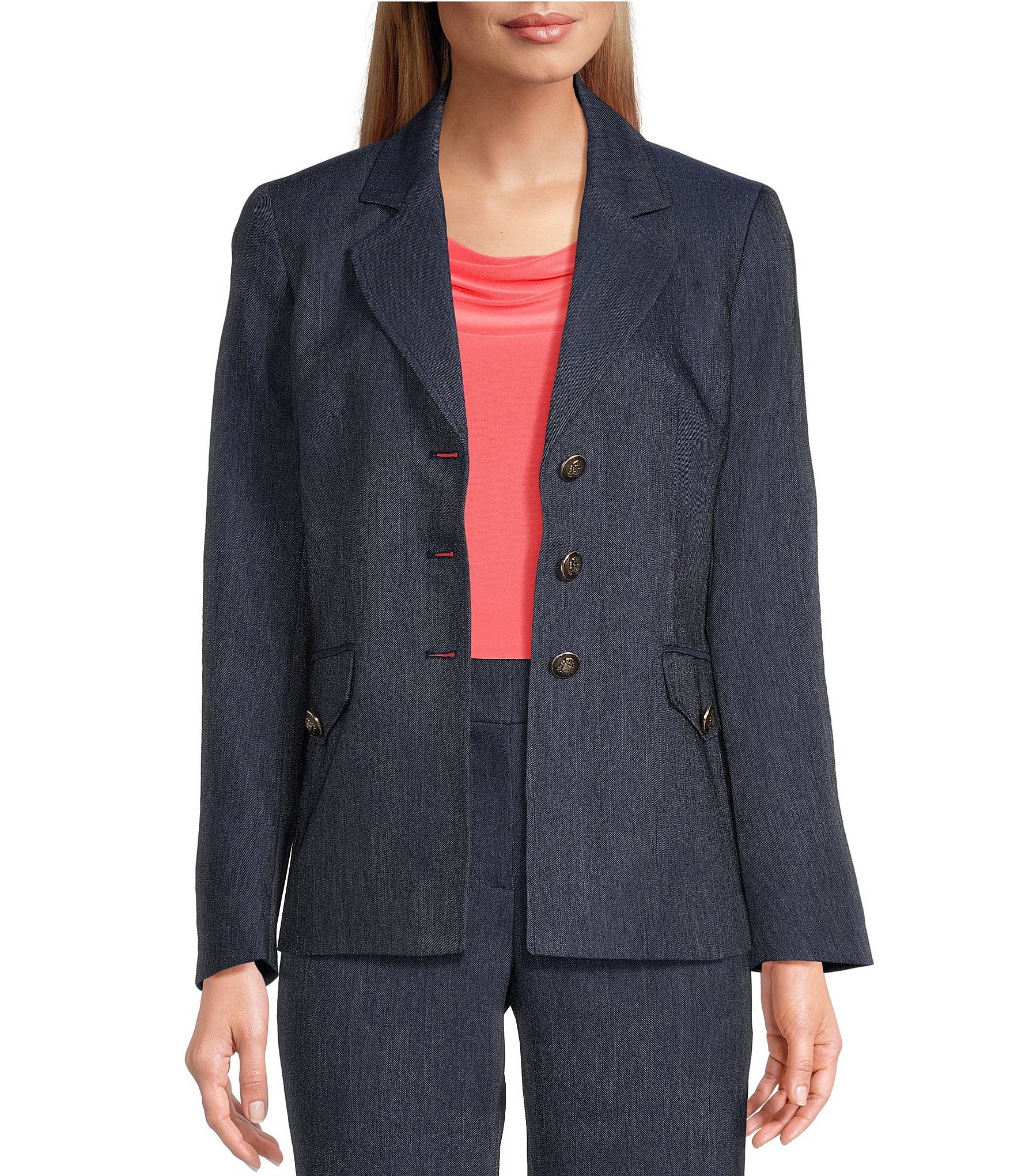 Anne Klein Faux Double Breasted Peak Lapel Collection Compression Blazer &  Coordinating Pull-On Pants