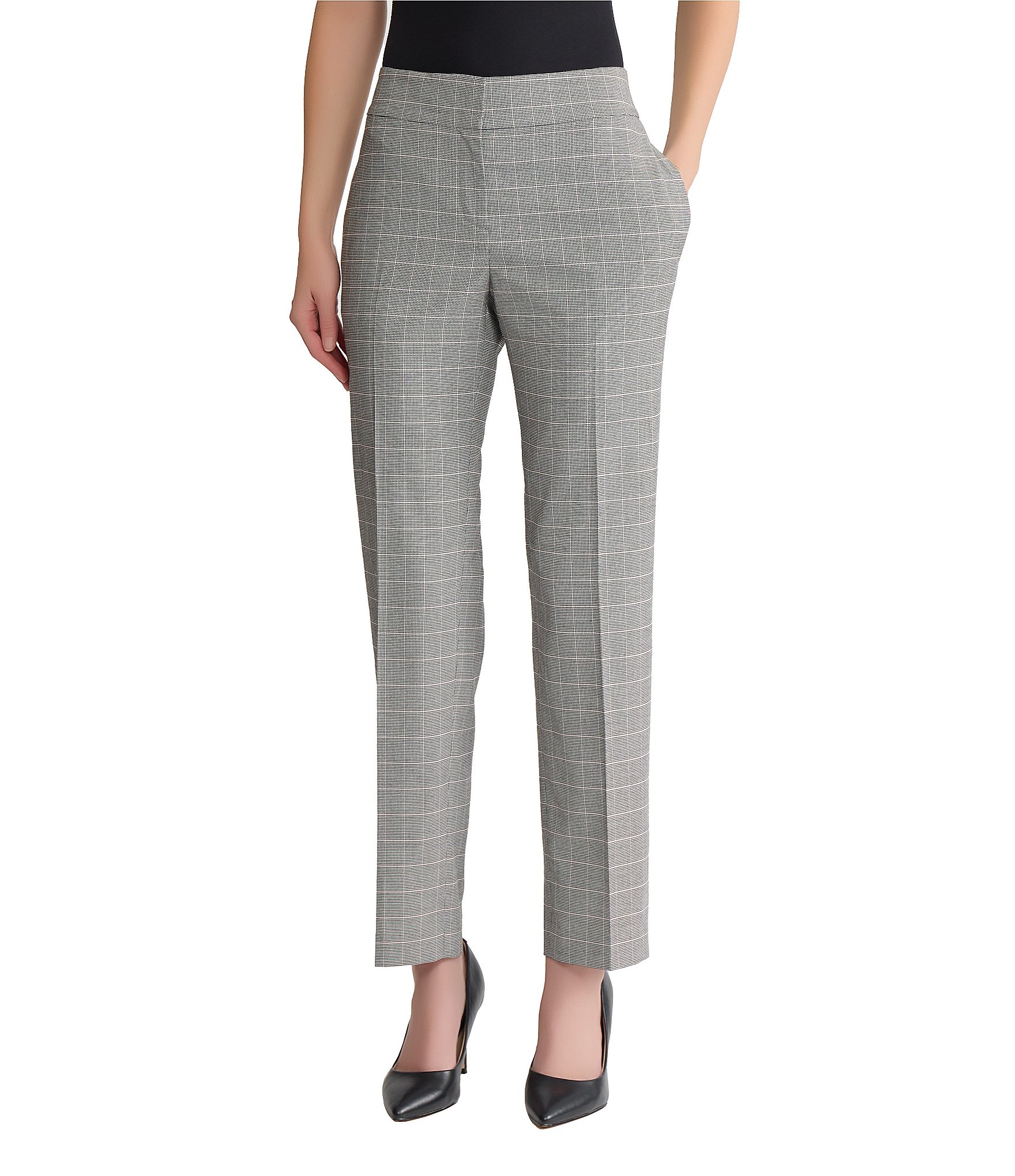 Kasper Woven Plaid Print Fly Front Slim Coordinating Pants