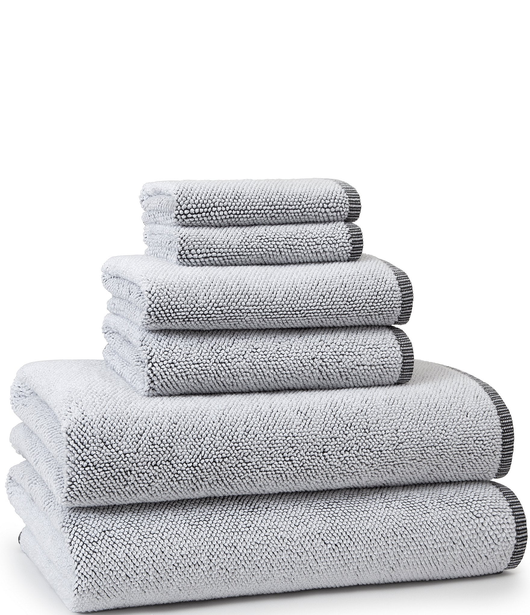 KASSA SPA Kassatex Quick Dry Cotton BATH Towel Set 8-Pc Gray White Gold  Stripe