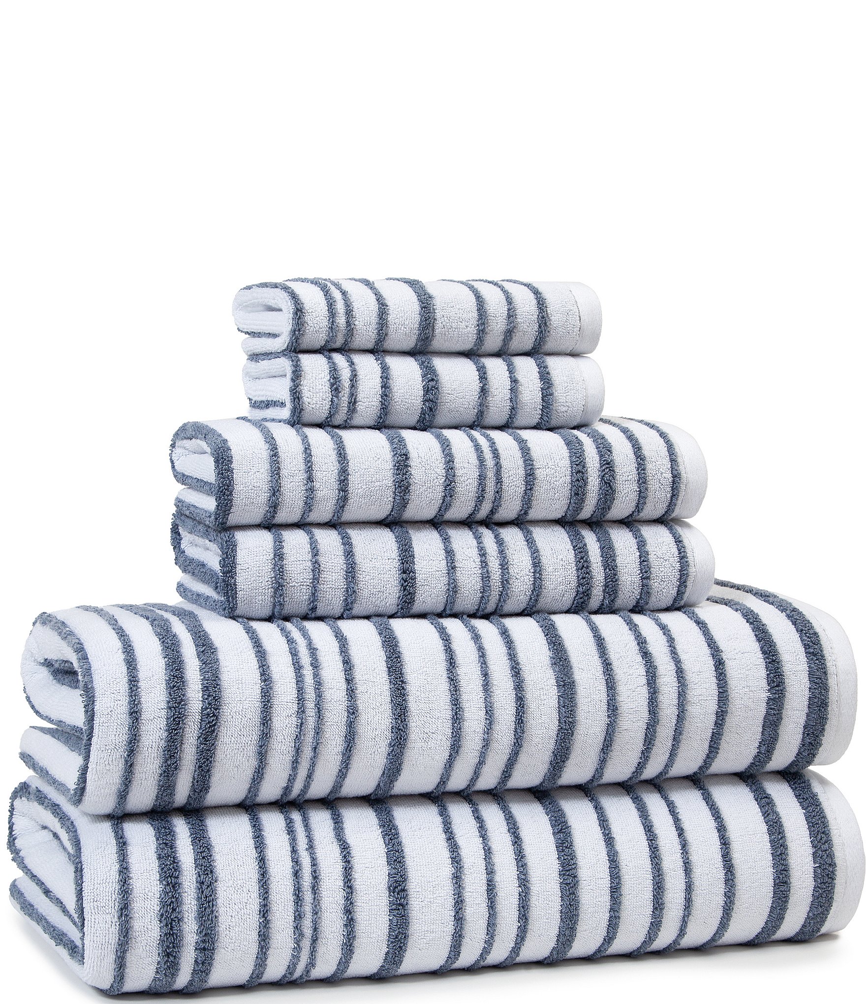 Superior Stripe Cotton Bath Towel - Set of 2 - Blue