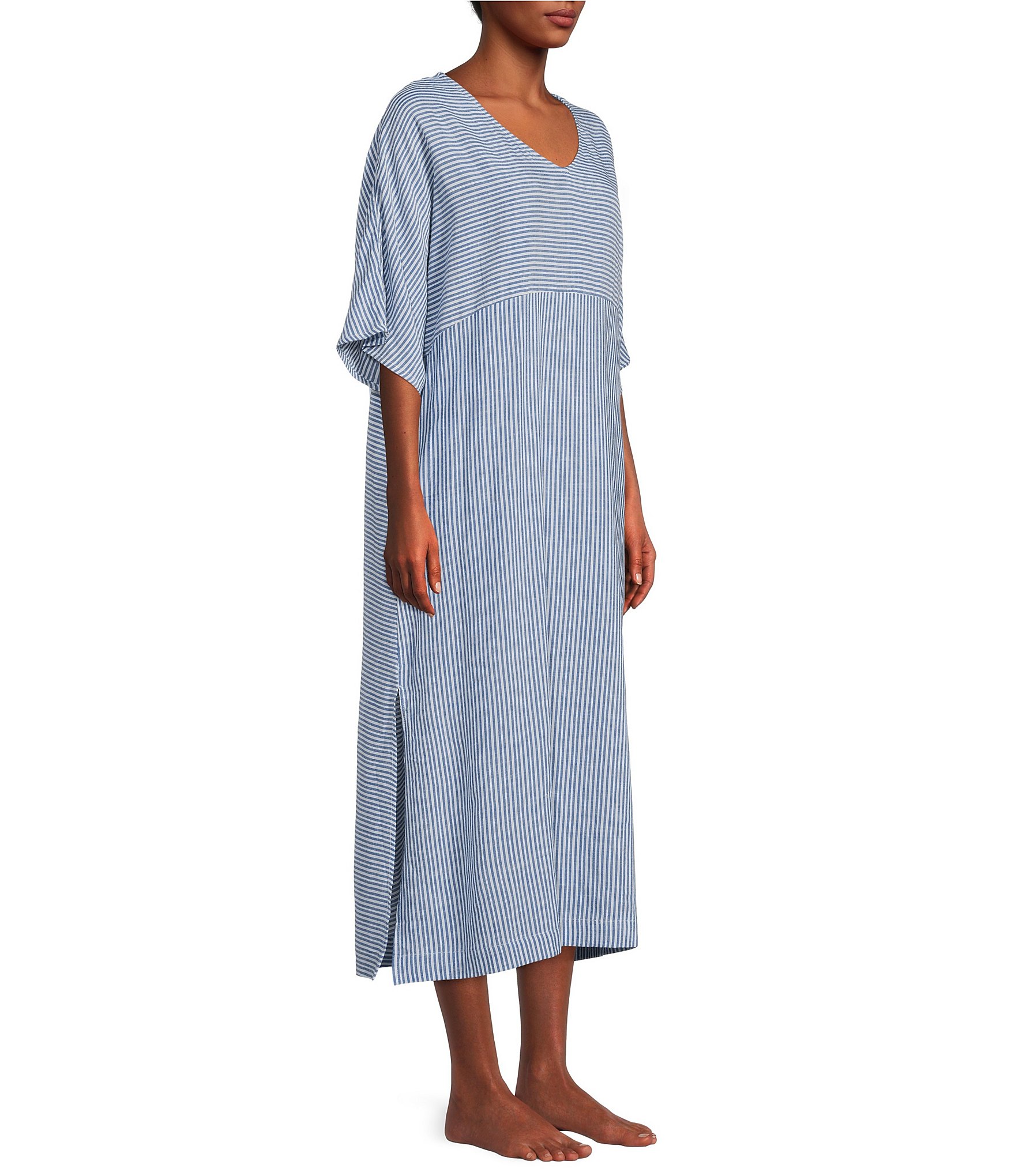 Kate Landry Striped Woven Blue Dobby Caftan