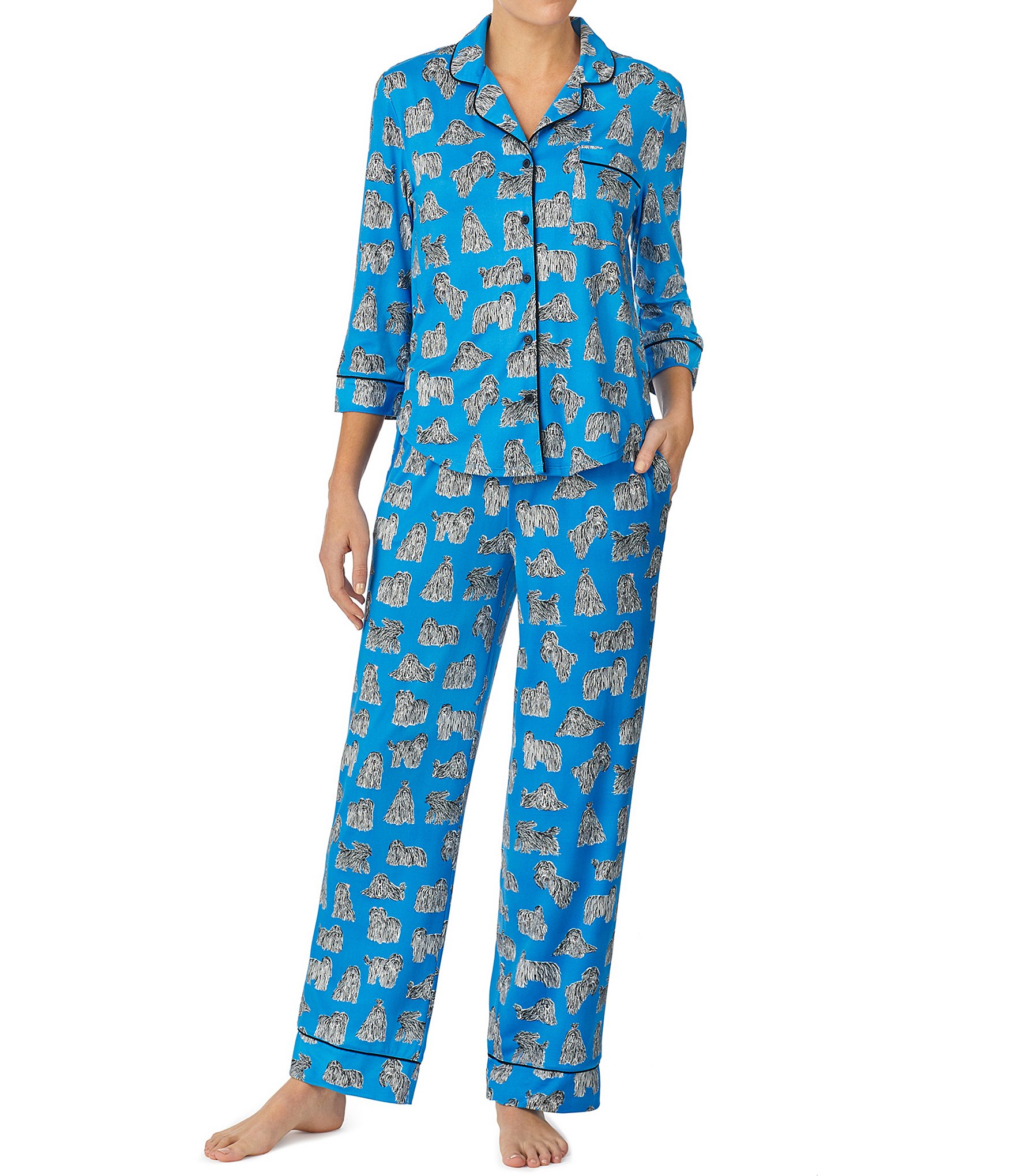 kate spade new york Best in Show Notch Collar 3/4 Sleeve Pajama Set |  Dillard's