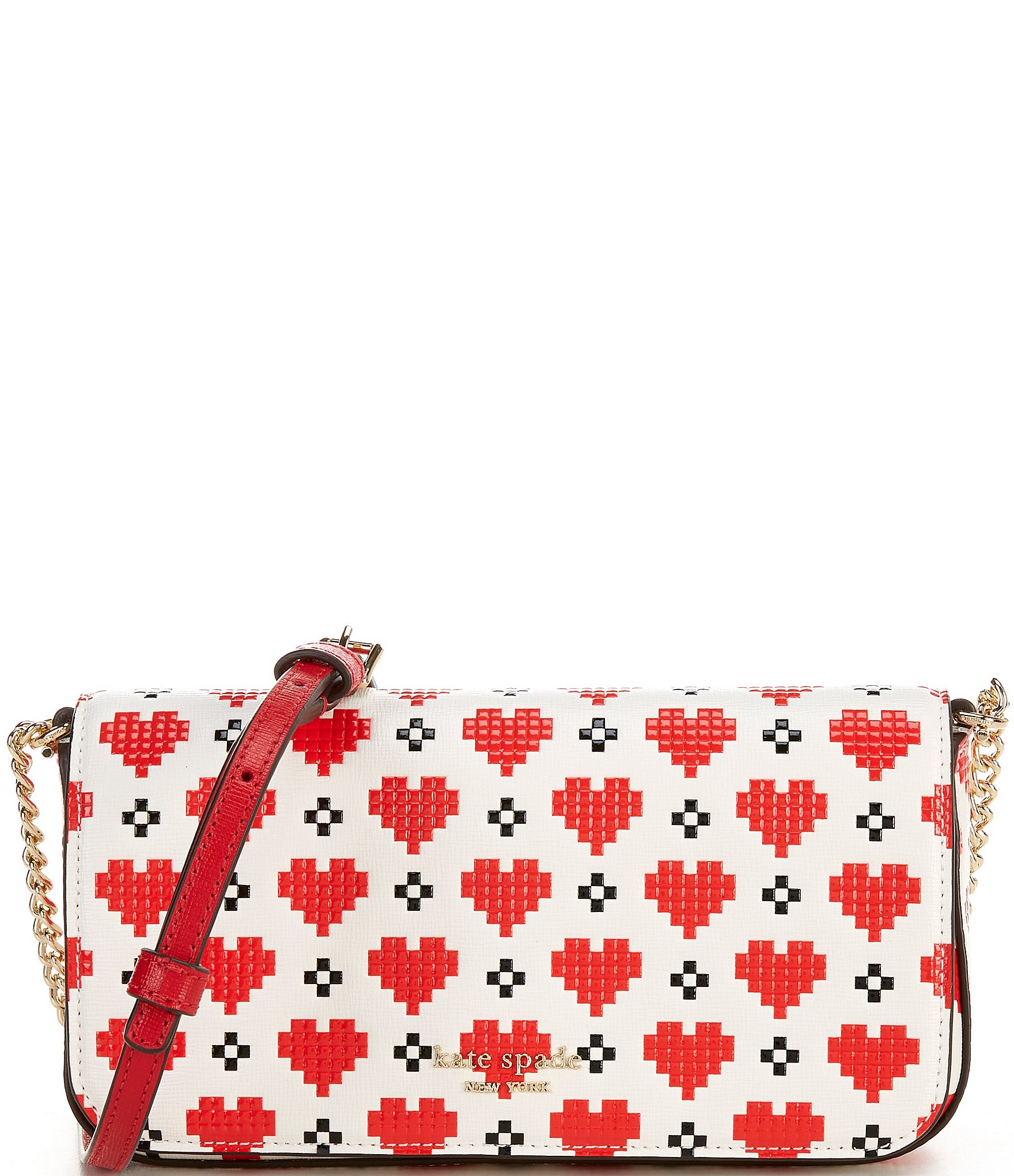 Kate spade new york Devin Pixel Heart Embossed Saffiano Leather Small Chain Wallet Crossbody Bag Liberty Center