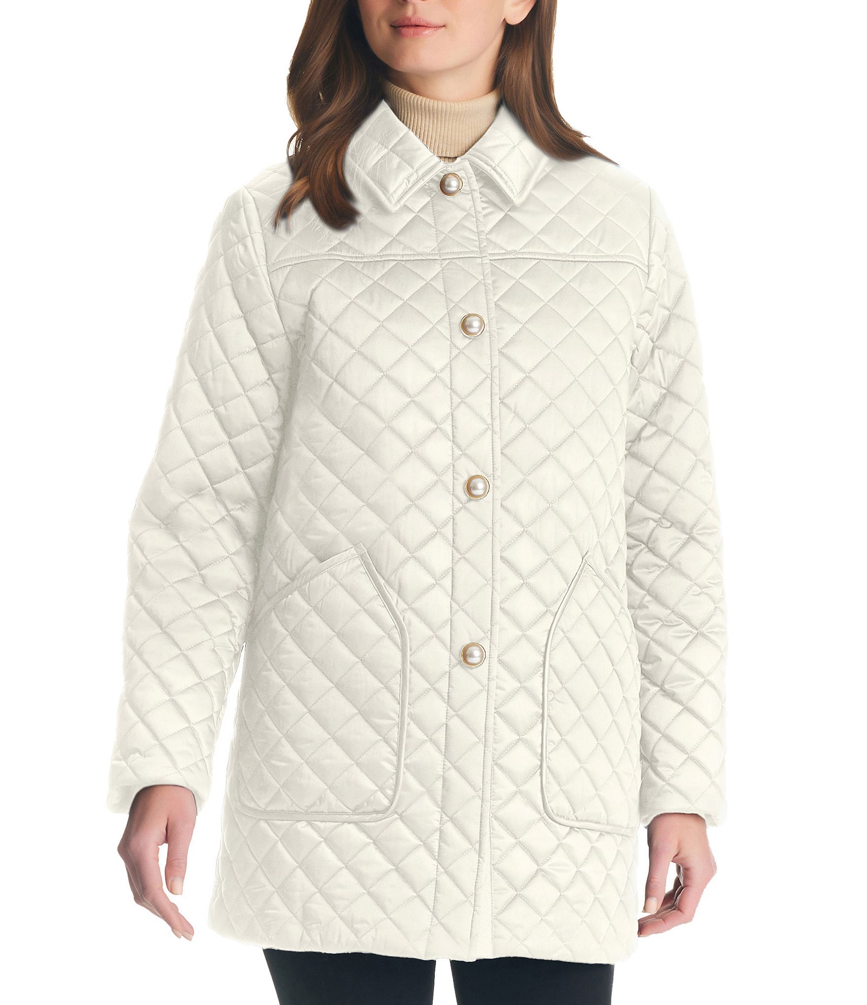 kate spade new york Diamond Quilted Spread Collar Snap Front Single ...