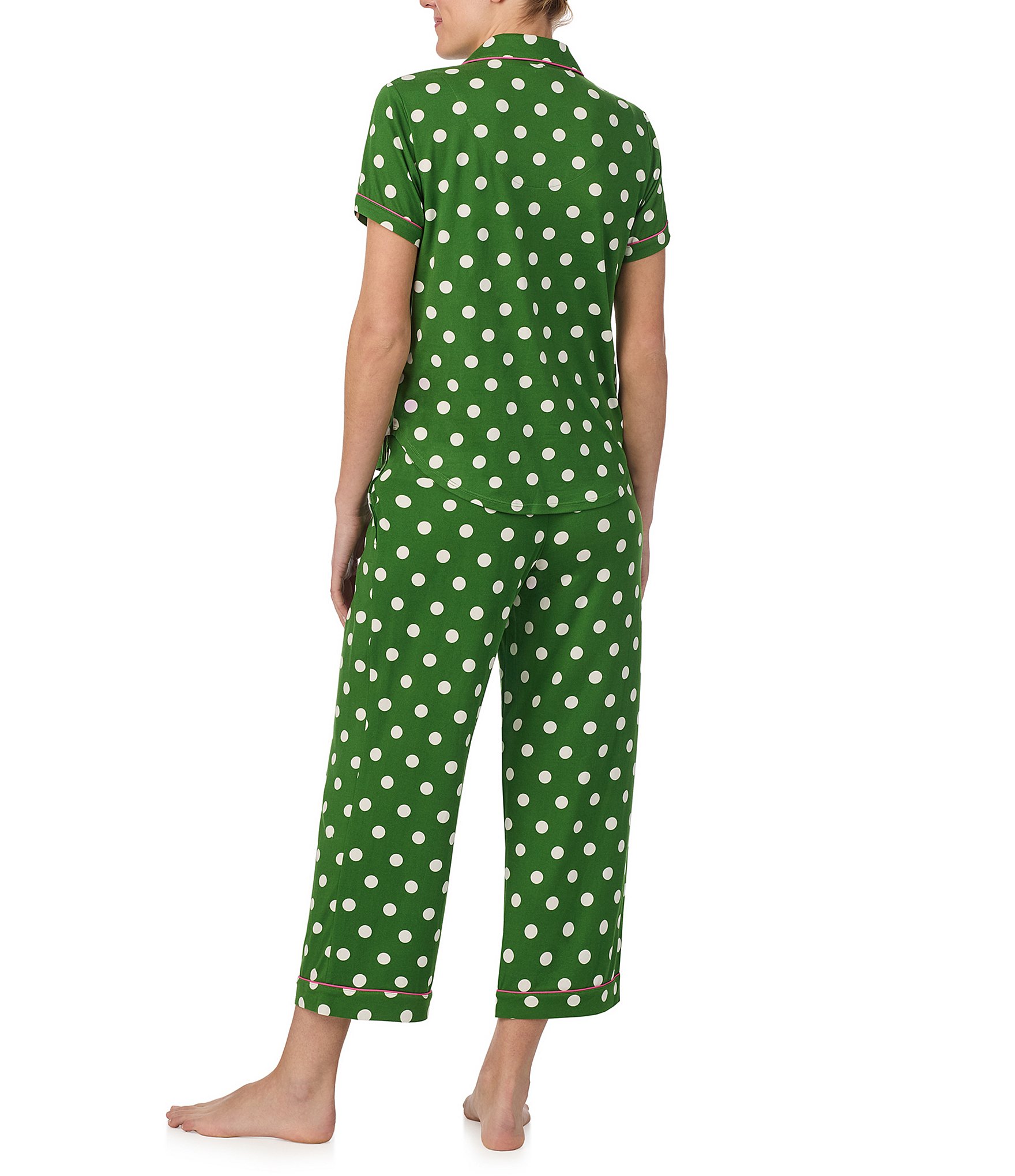 kate spade new york Dot Print Short Sleeve Notch Collar Cropped Jersey Knit Pajama Set