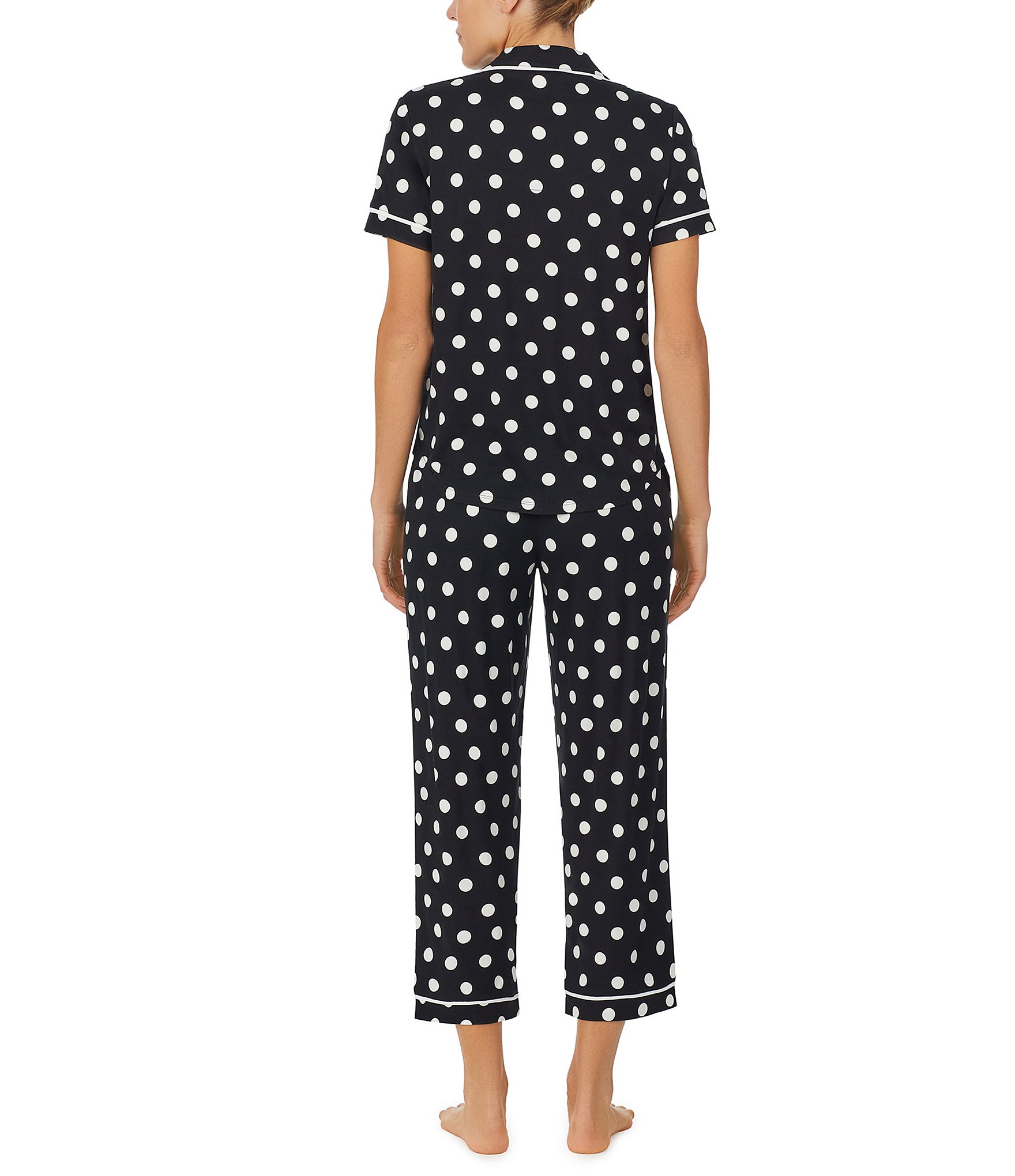 kate spade new york Dot Print Short Sleeve Notch Collar Cropped Jersey Knit Pajama Set