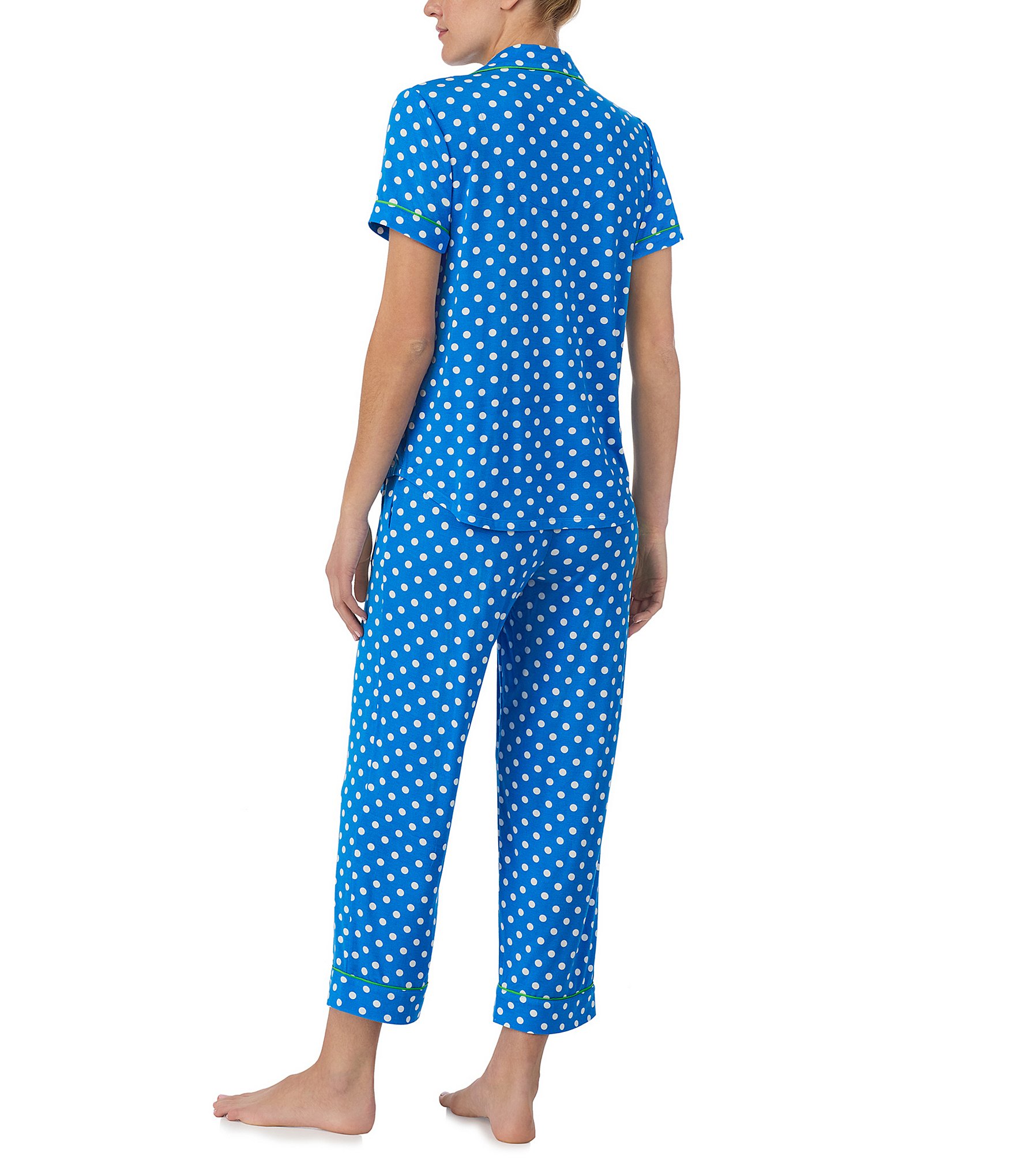 kate spade new york Dot Print Short Sleeve Notch Collar Jersey Knit Cropped Pajama Set