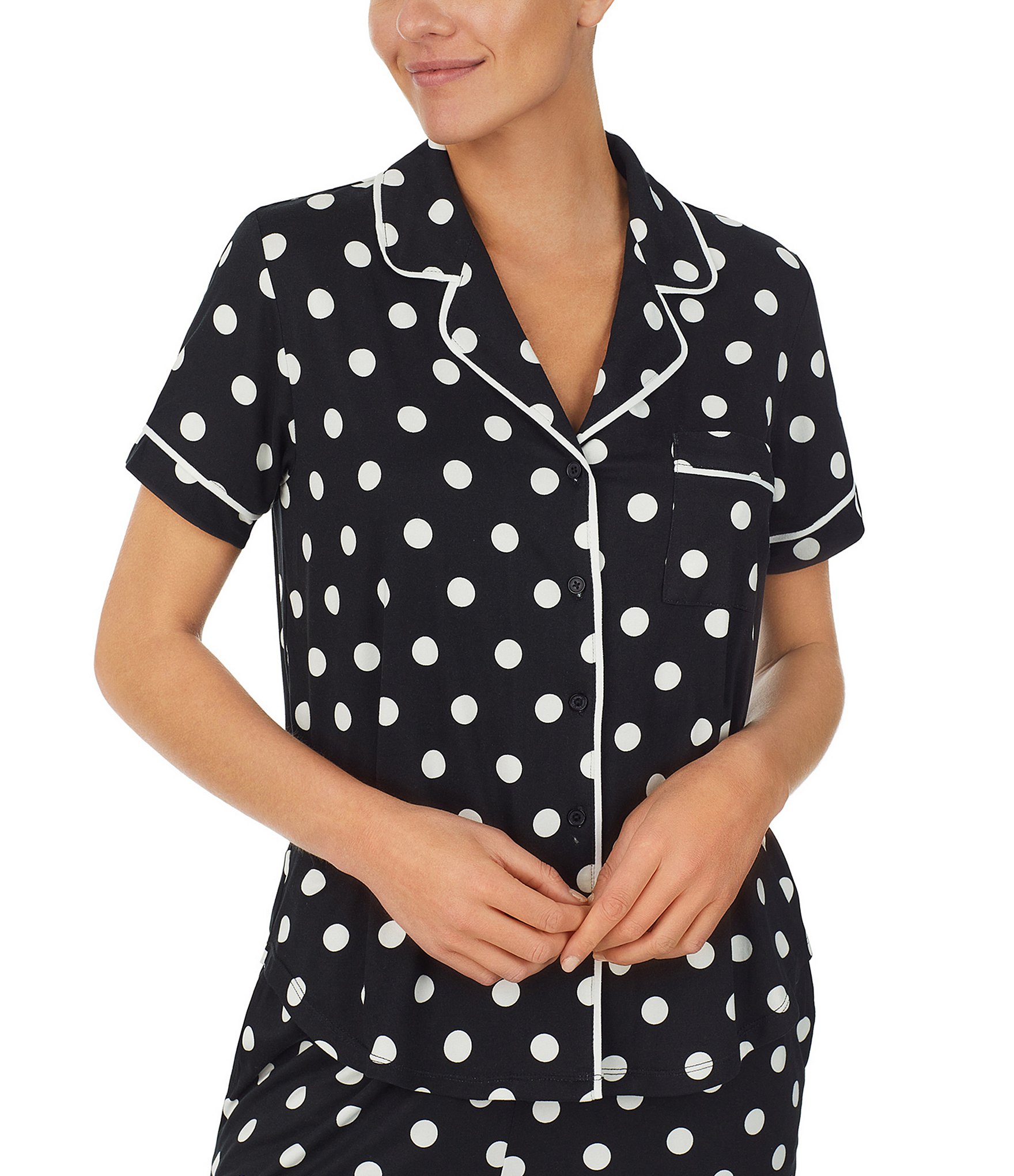 kate spade new york Dot Print Short Sleeve Notch Collar Jersey Knit Shorty Pajama Set