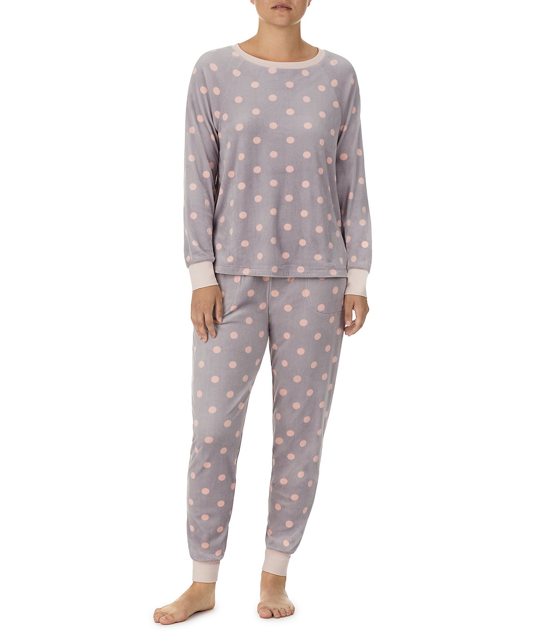 kate spade new york Dotted Print Long Sleeve Round Neck Velour Pajama ...