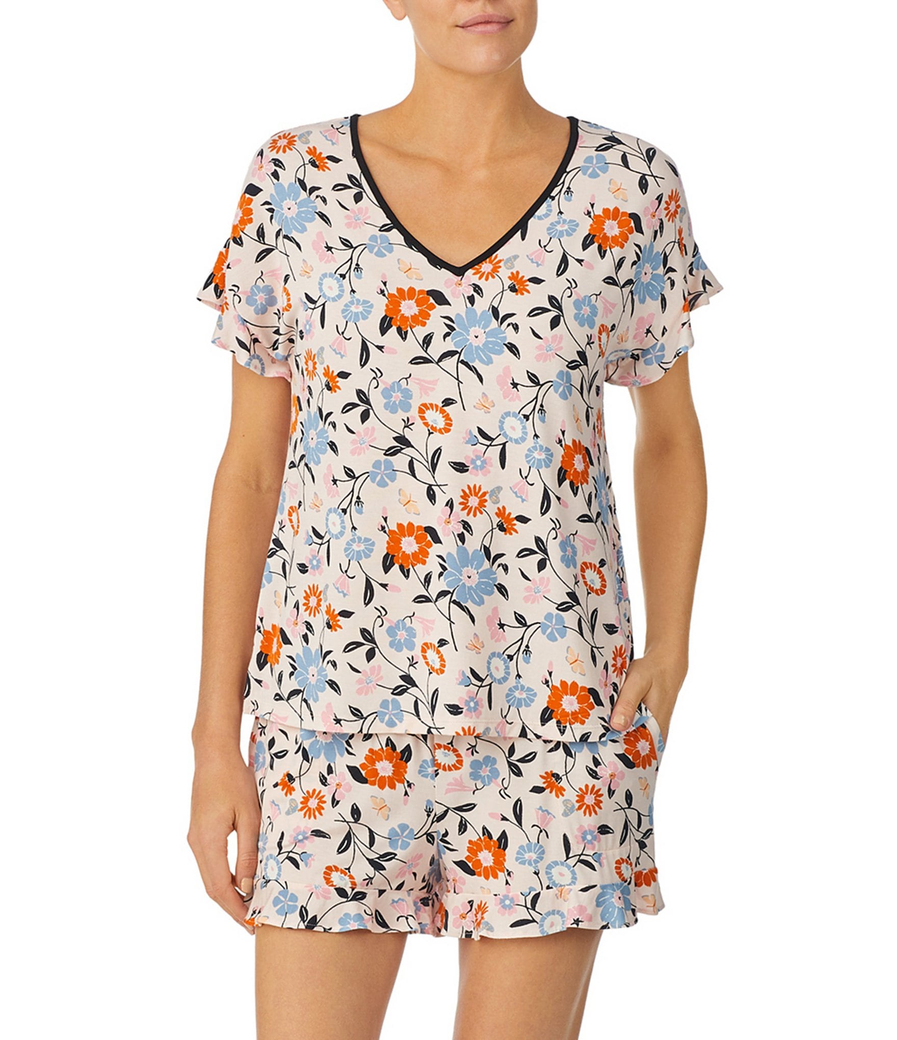 kate spade new york Floral Garden Short Sleeve V-Neck Jersey Knit Shorty  Pajama Set | Dillard's