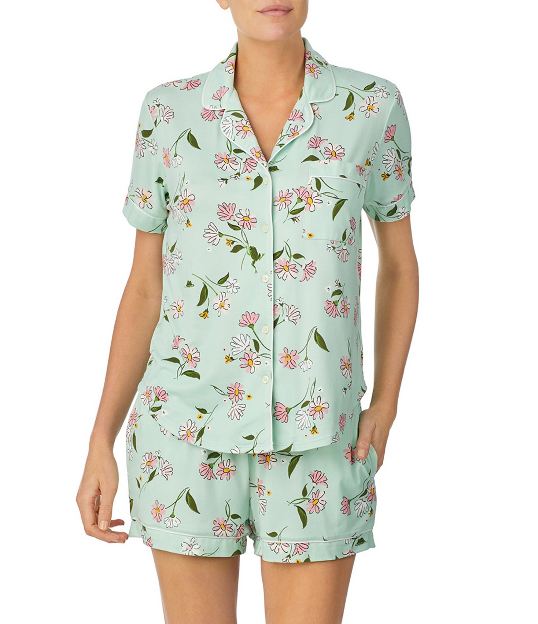 kate spade new york Frog Floral Short Sleeve Notch Collar Brushed Jersey  Shorty Pajama Set | Dillard's