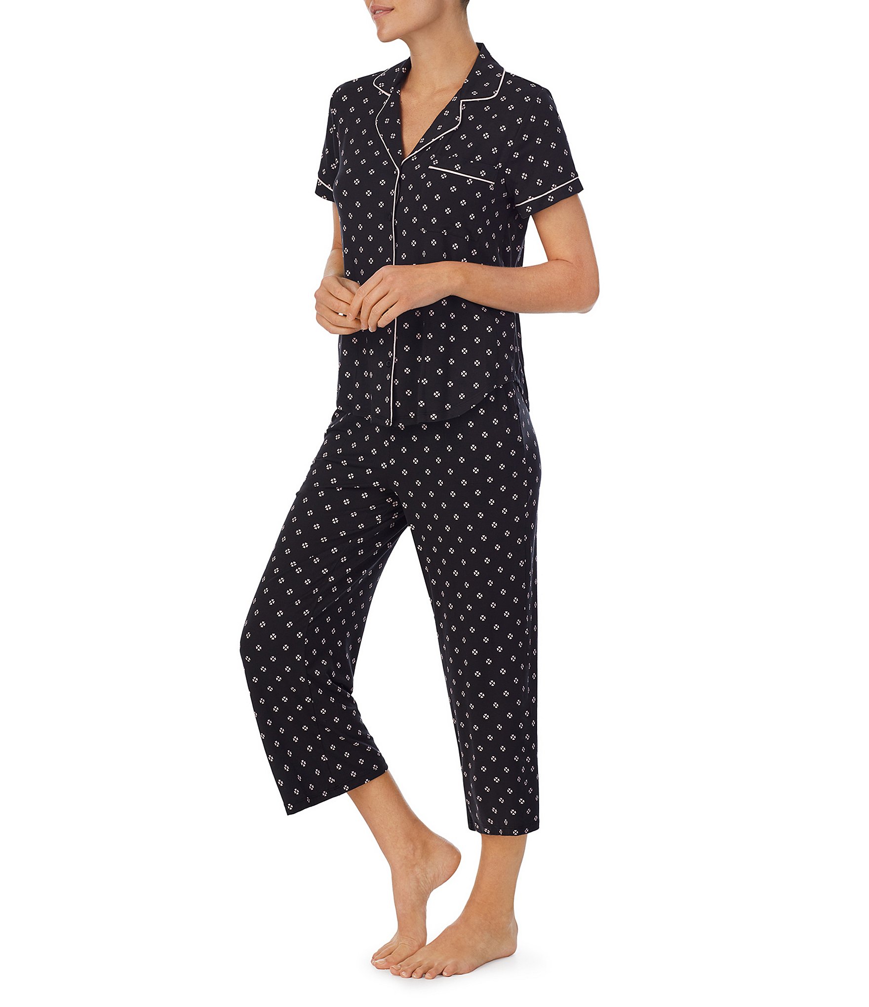 kate spade new york Heart Clover Print Jersey Knit Cropped Coordinating Pajama Set