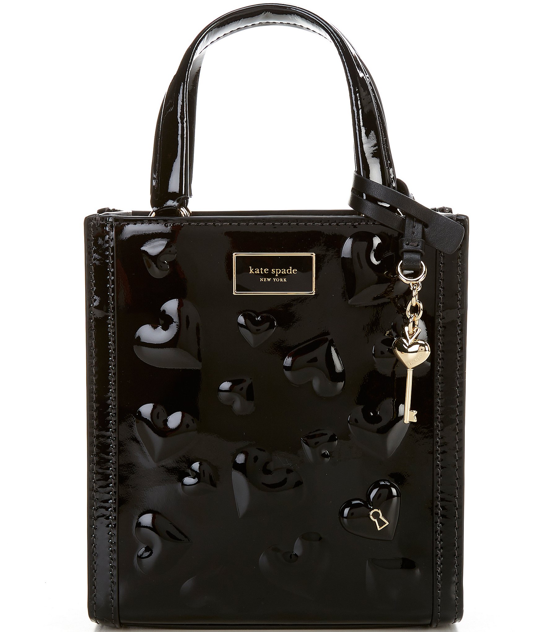 Kate Spade New York Key to My Heart Embossed Patent Leather Manhattan Mini Tote Black