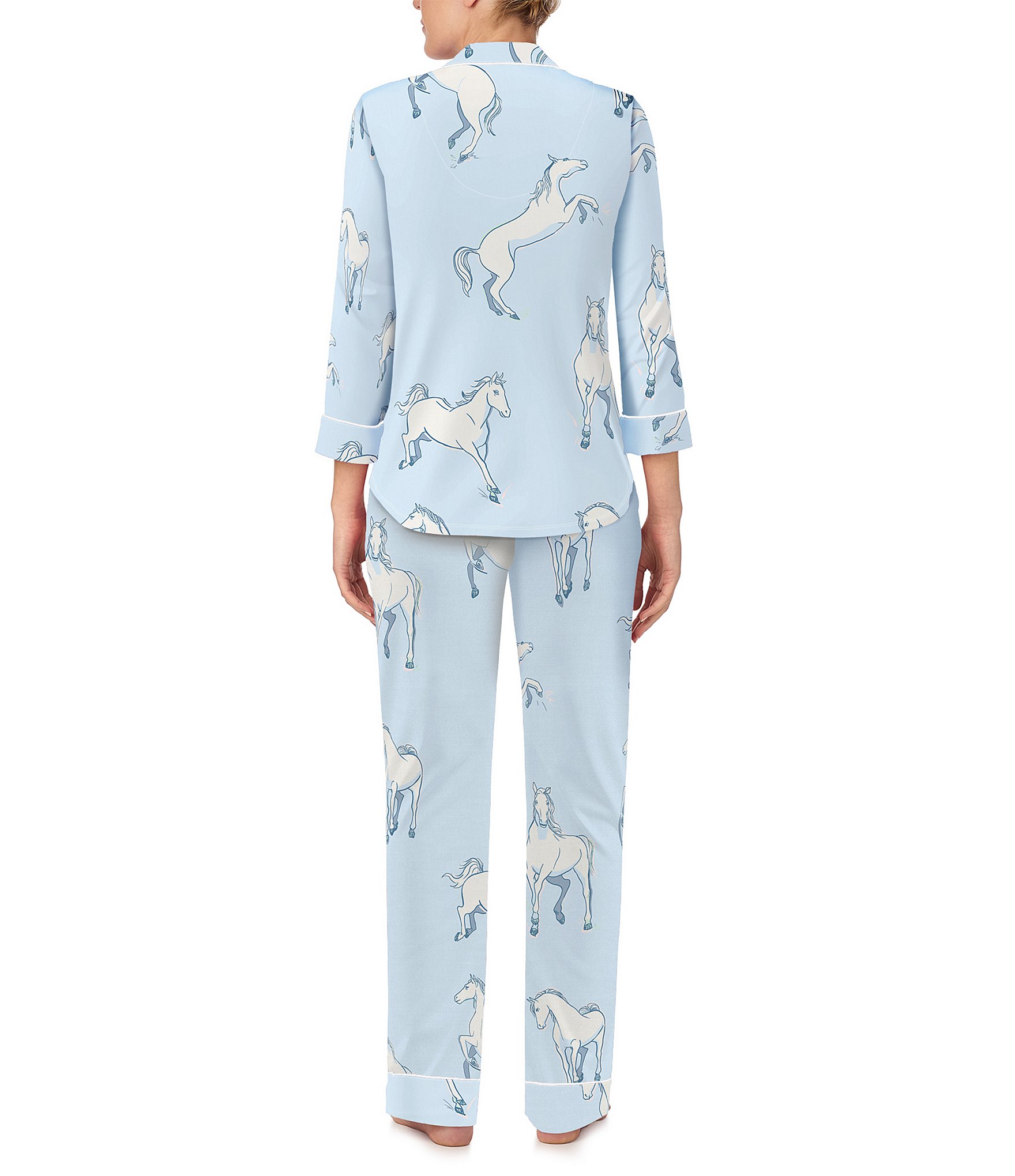 kate spade new york Knit 3/4 Sleeve Notch Collar Horse Print Pajama Set