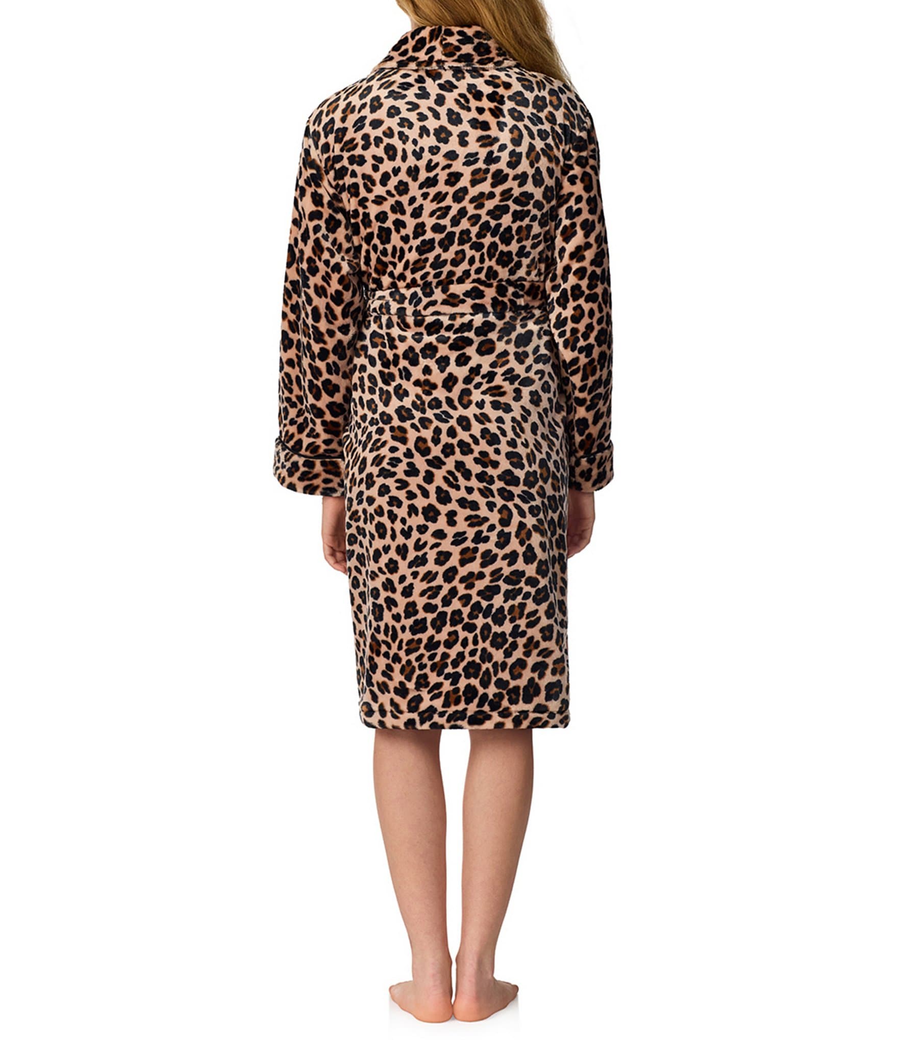 kate spade new york Leopard Print Long Sleeve Shawl Collar Tie Front Chenille Robe