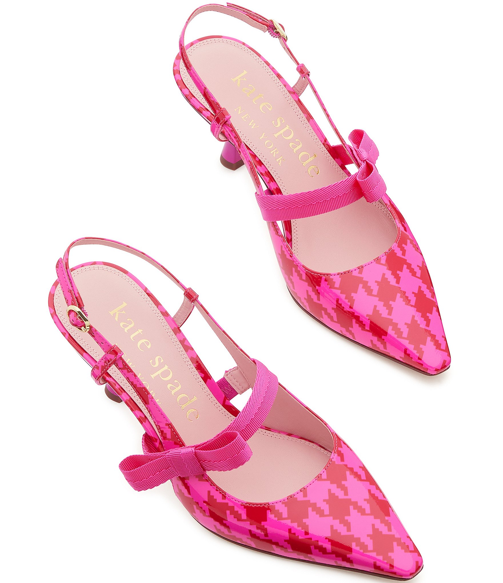 kate spade new york Maritza Leather Bow Houndstooth Slingback Pumps